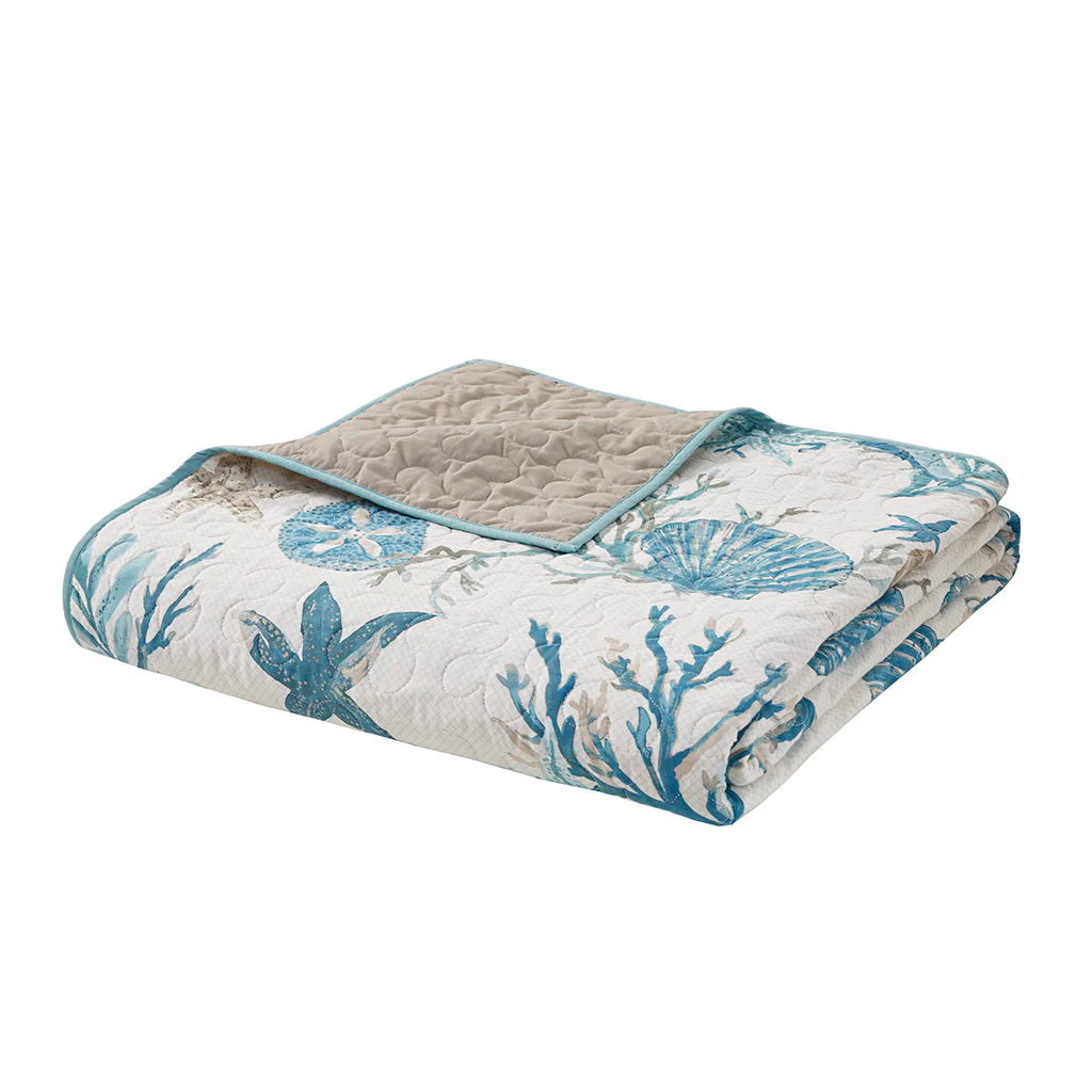 Pebble Beach - 6 Piece Cotton Sateen Quilt Set With Throw Pillows - Aqua - Image 3