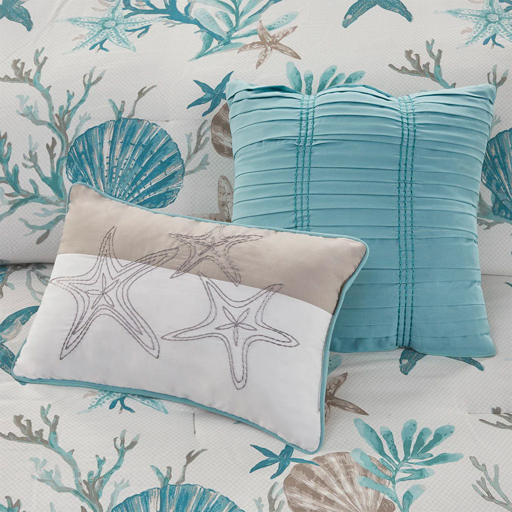 Pebble Beach - 7 Piece Cotton Sateen Comforter Set - Light Blue - Image 4