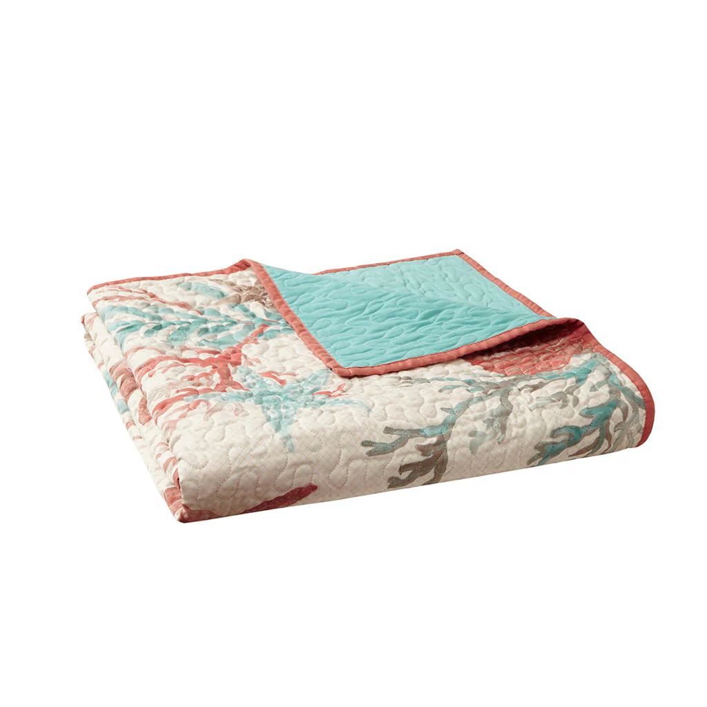 Pebble Beach - Oversized Quilted Throw - Coral - Image 2