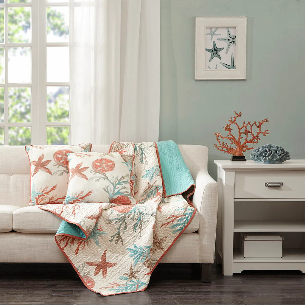 Pebble Beach - Oversized Quilted Throw - Coral - Image 3
