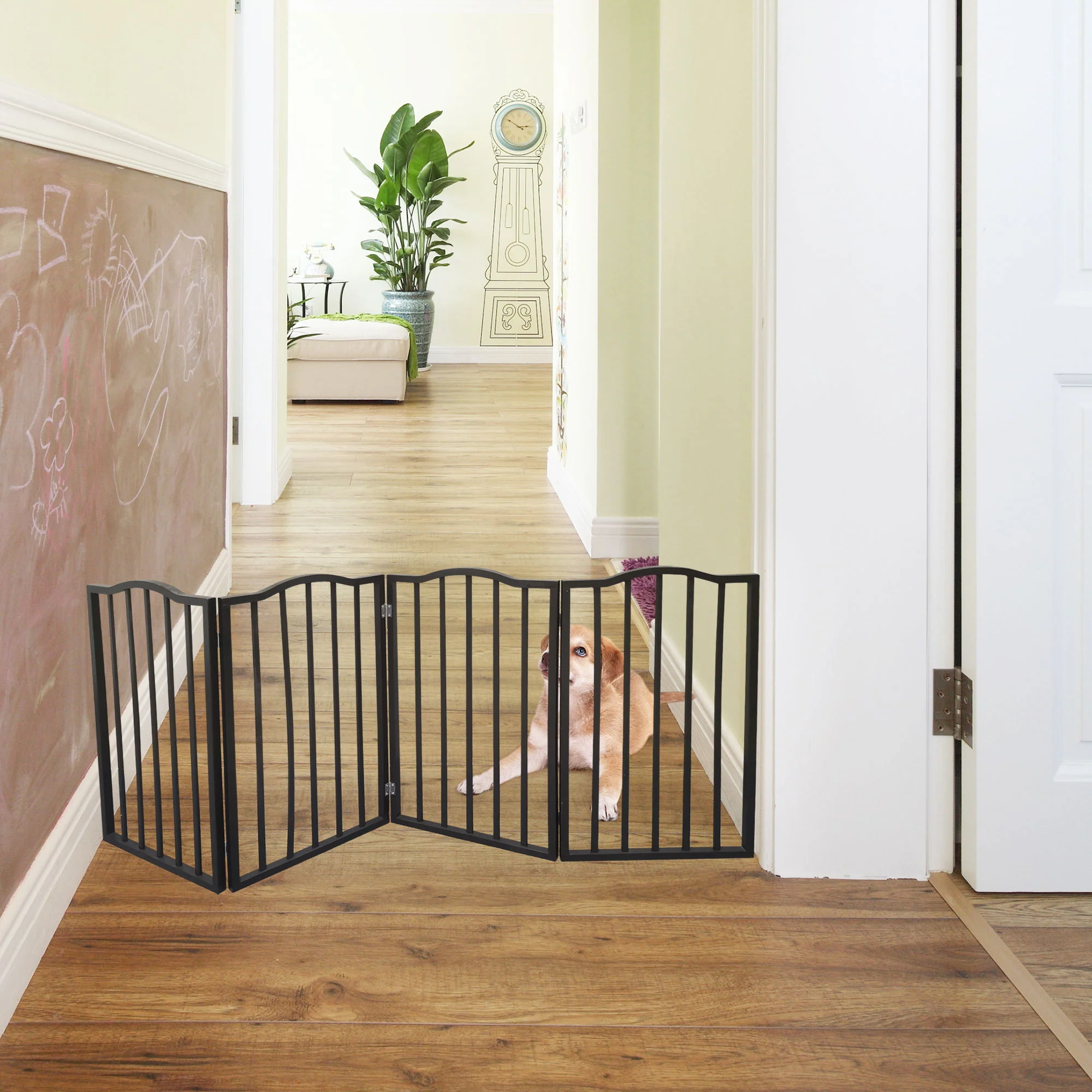 Pet Gate Dog Gate For Doorways, Stairs Or House Freestanding Folding - Dark Brown - Image 4