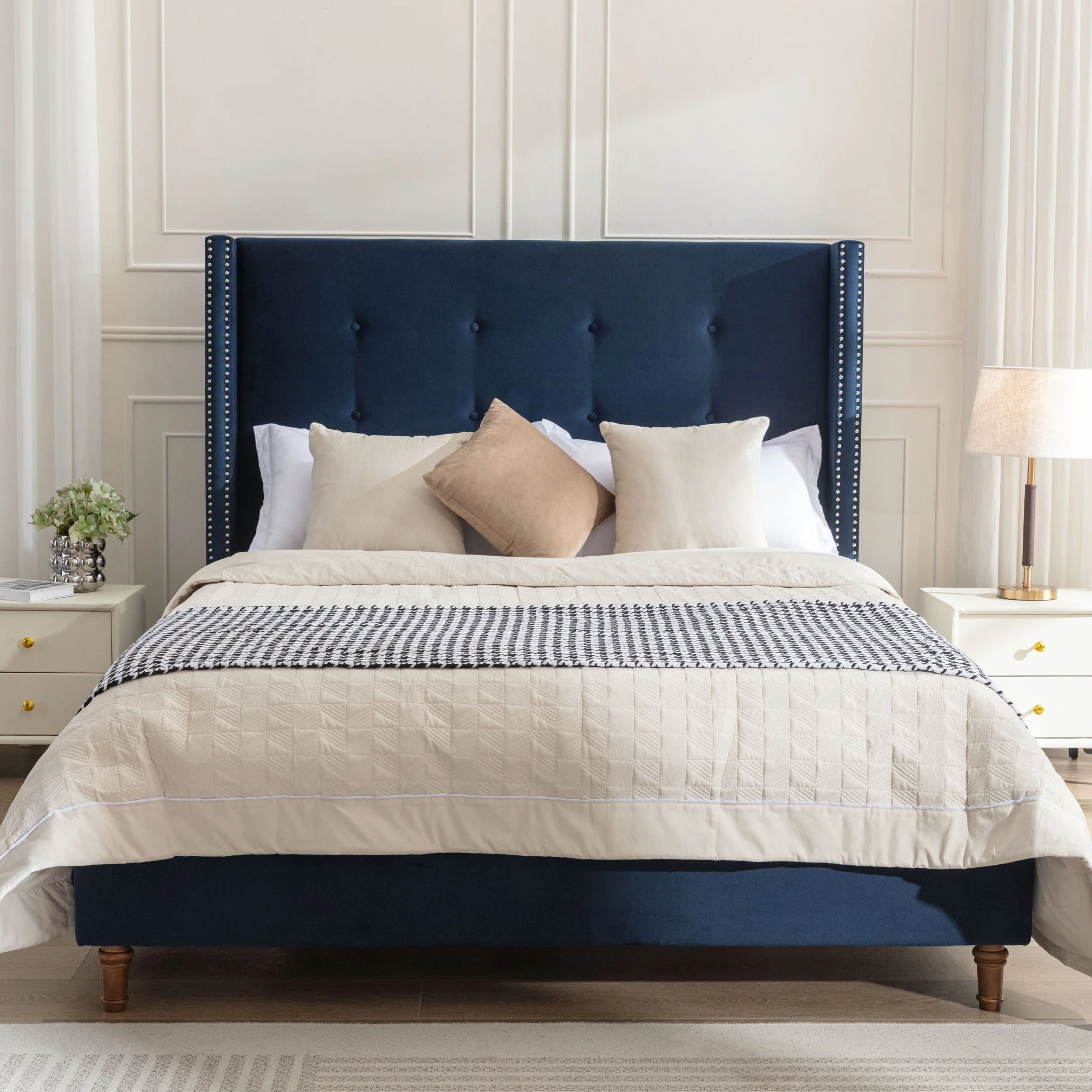 Peyton - Upholstered Bed With 54" High Headboard, Traditional Hand Buttoned Tufting - Image 8