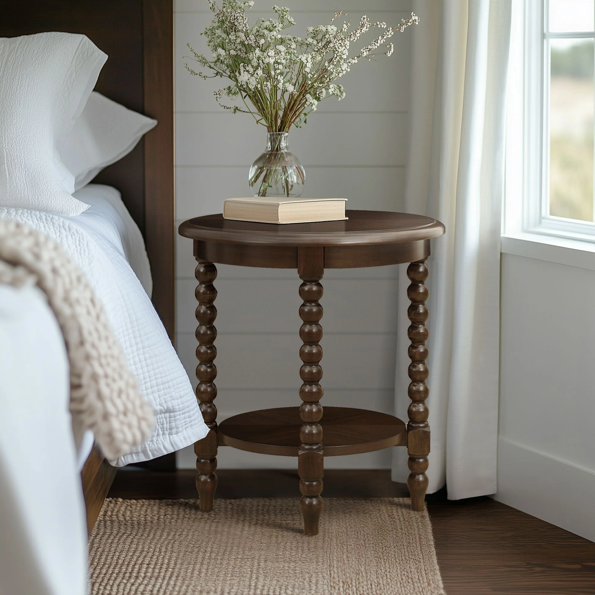 Philippe - Round End Table With Shelf - Brown - Image 4