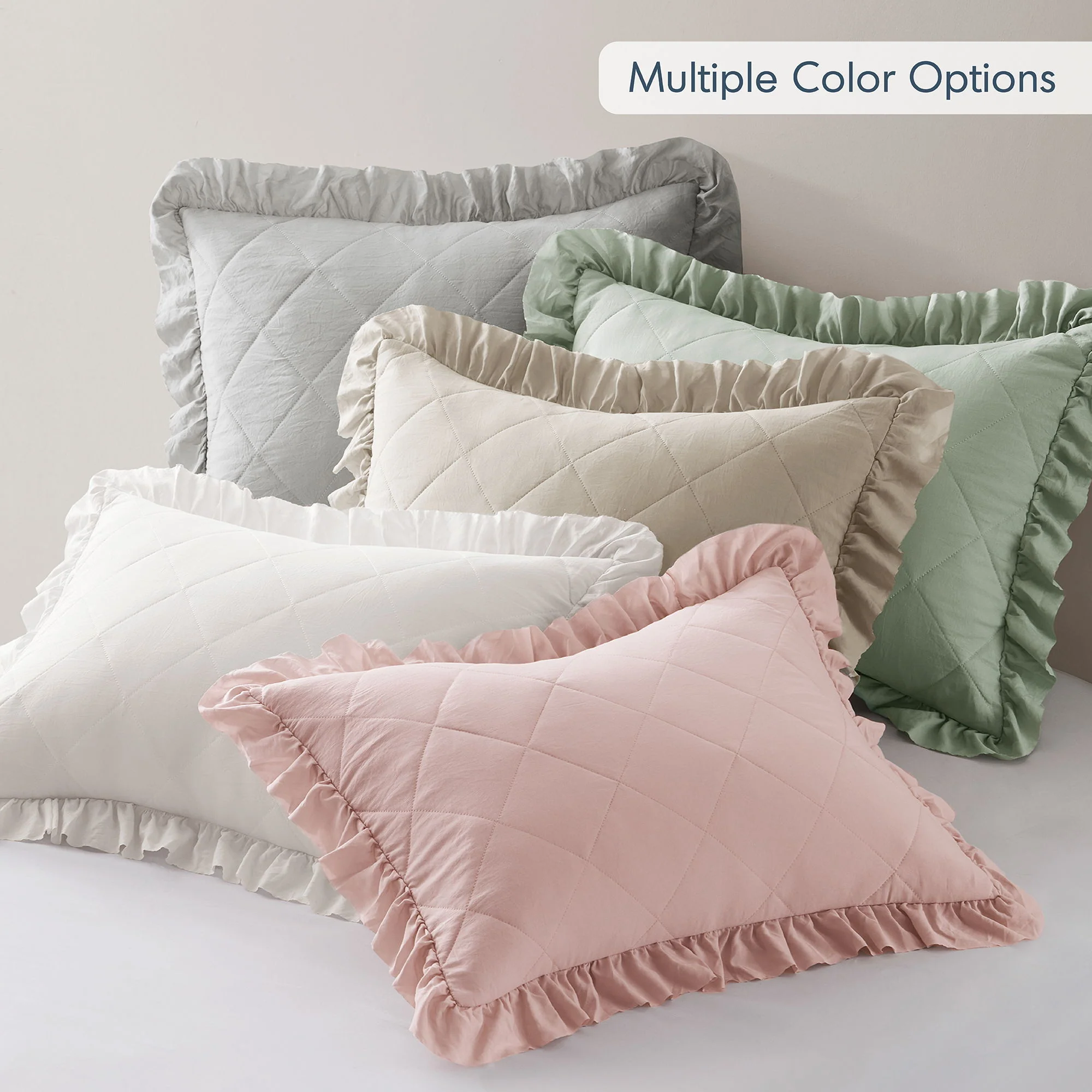 Phoebe - Twin/Twin Long Diamond Quilted Ruffle Edge Comforter Set - Gray - Image 3