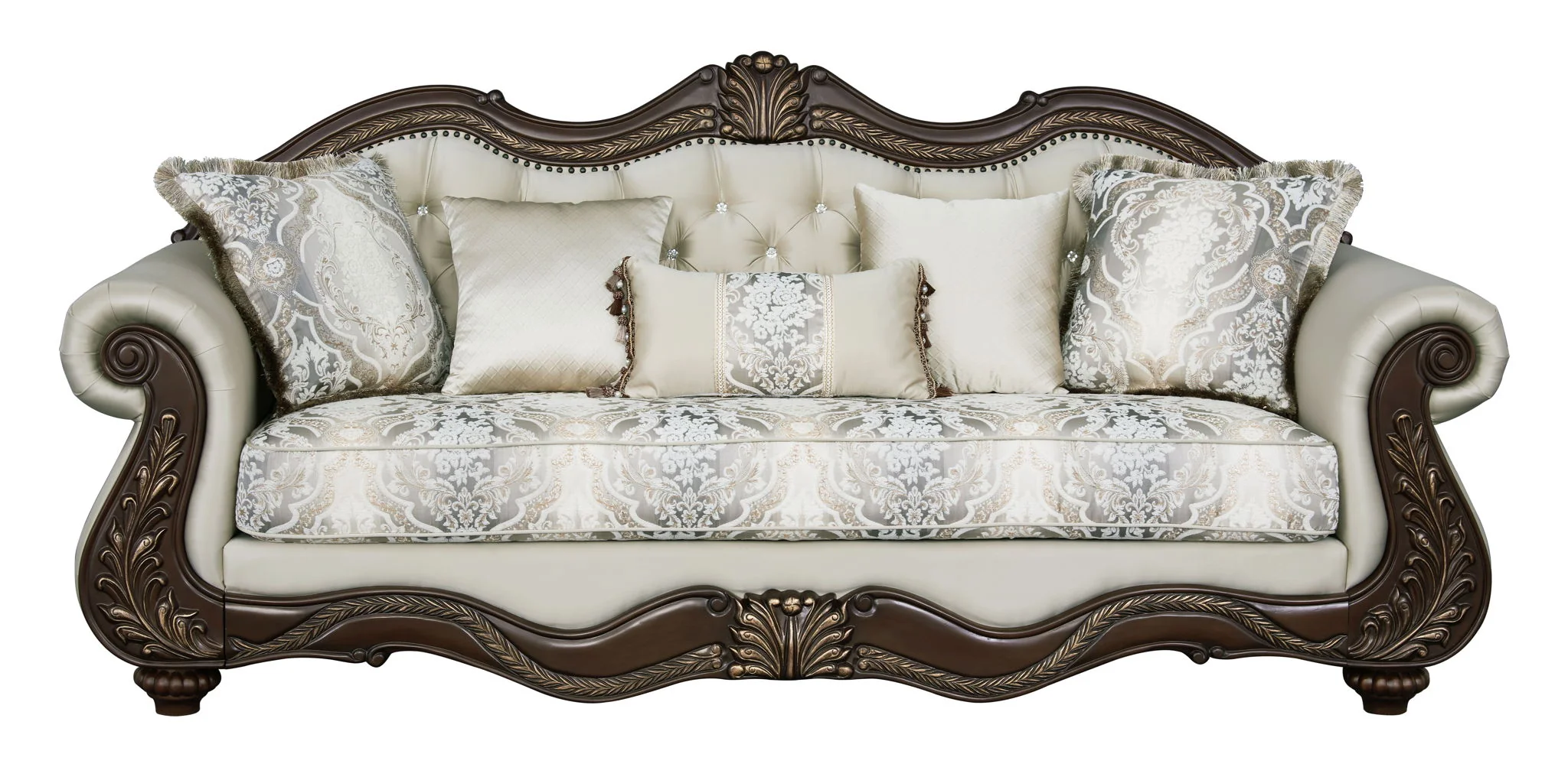 Pierce - Sofa With 5 Pillows - Beige / Cherry - Image 3