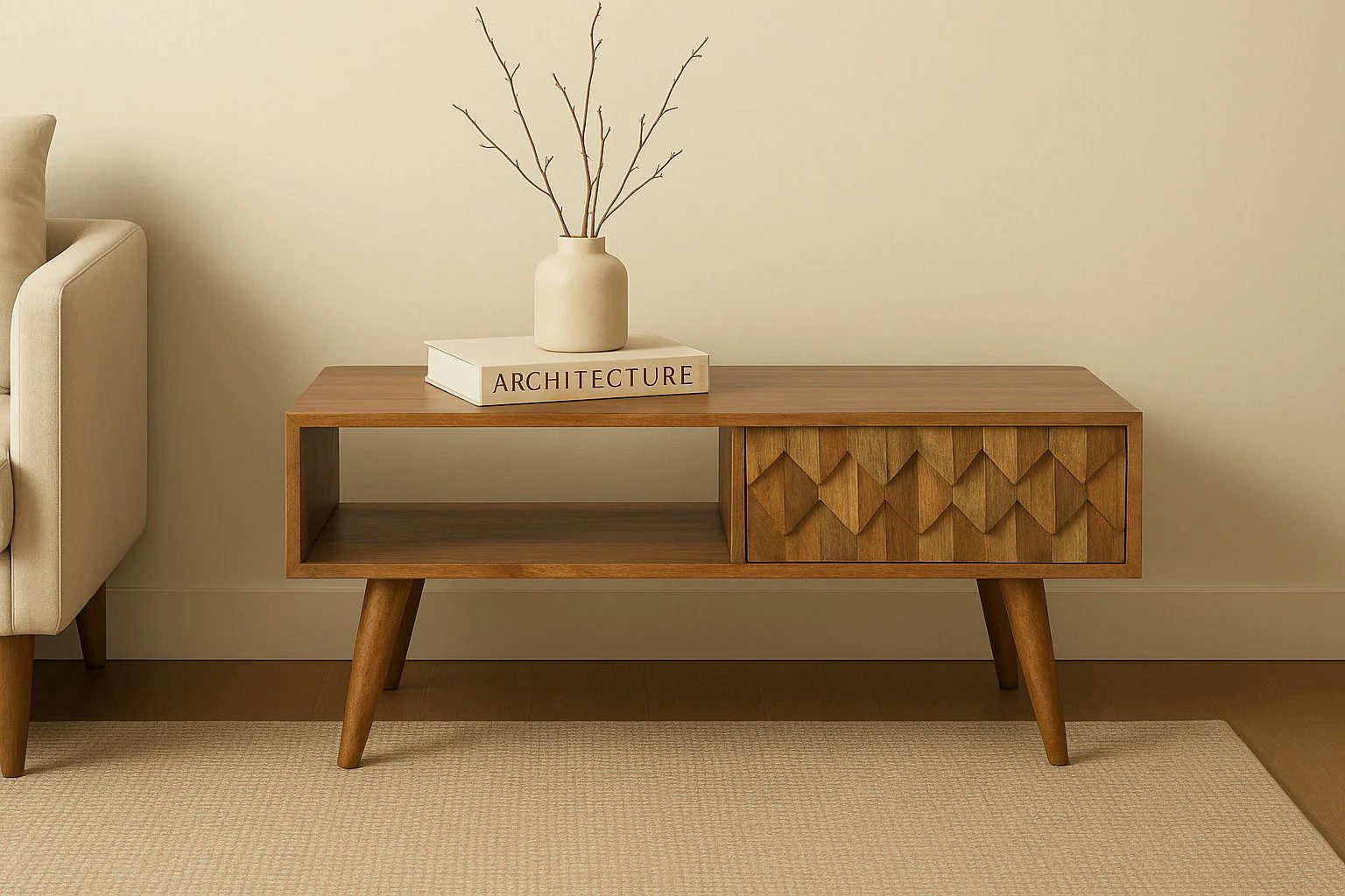 Pineapple Carve Sliding Media Unit - Oak