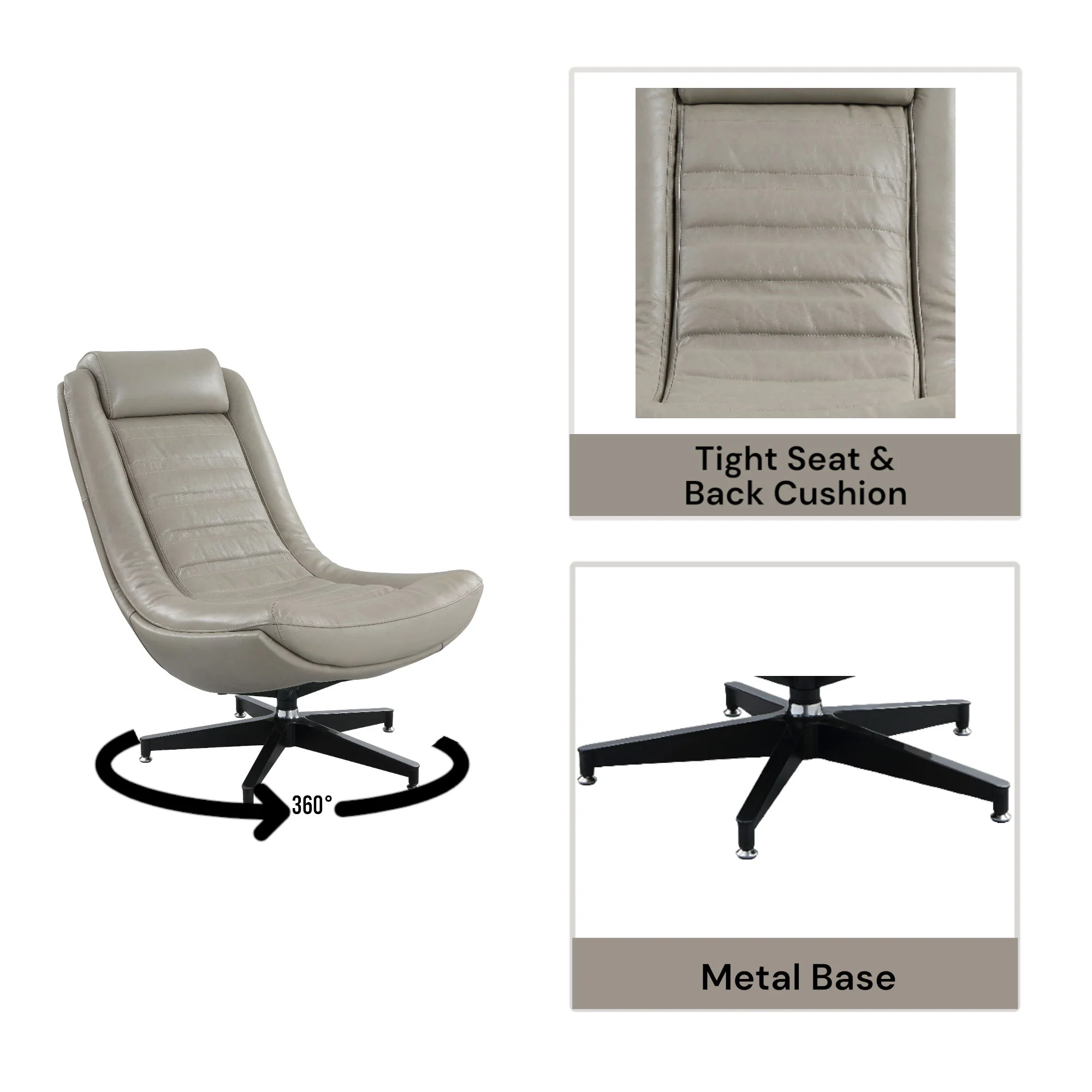 Piran - Top Grain Leather Accent Chair With Swivel - Twilight - Image 4