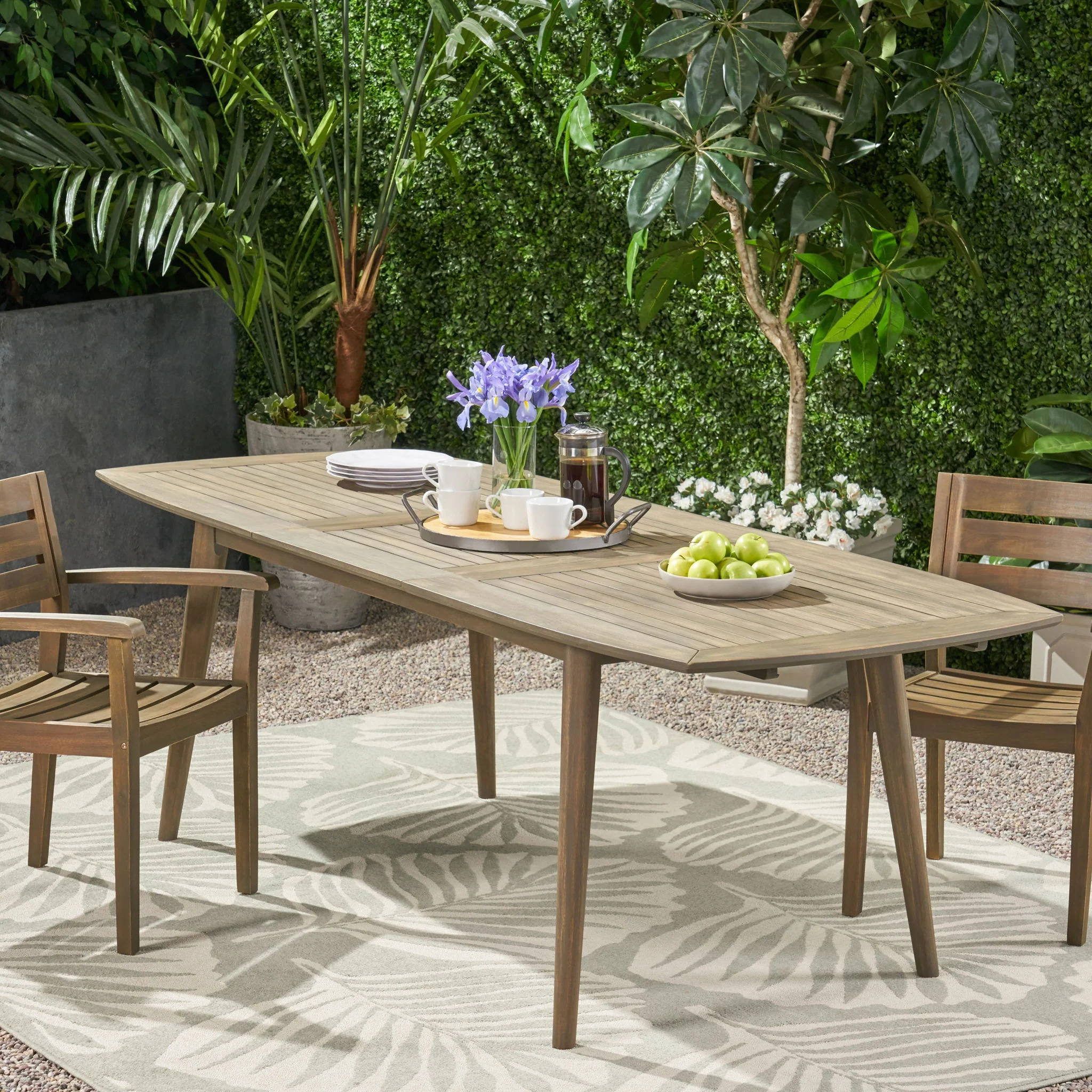 Placidity - Outdoor Expandable Dining Table With Slatted Tabletop And Tapered Legs - Image 6