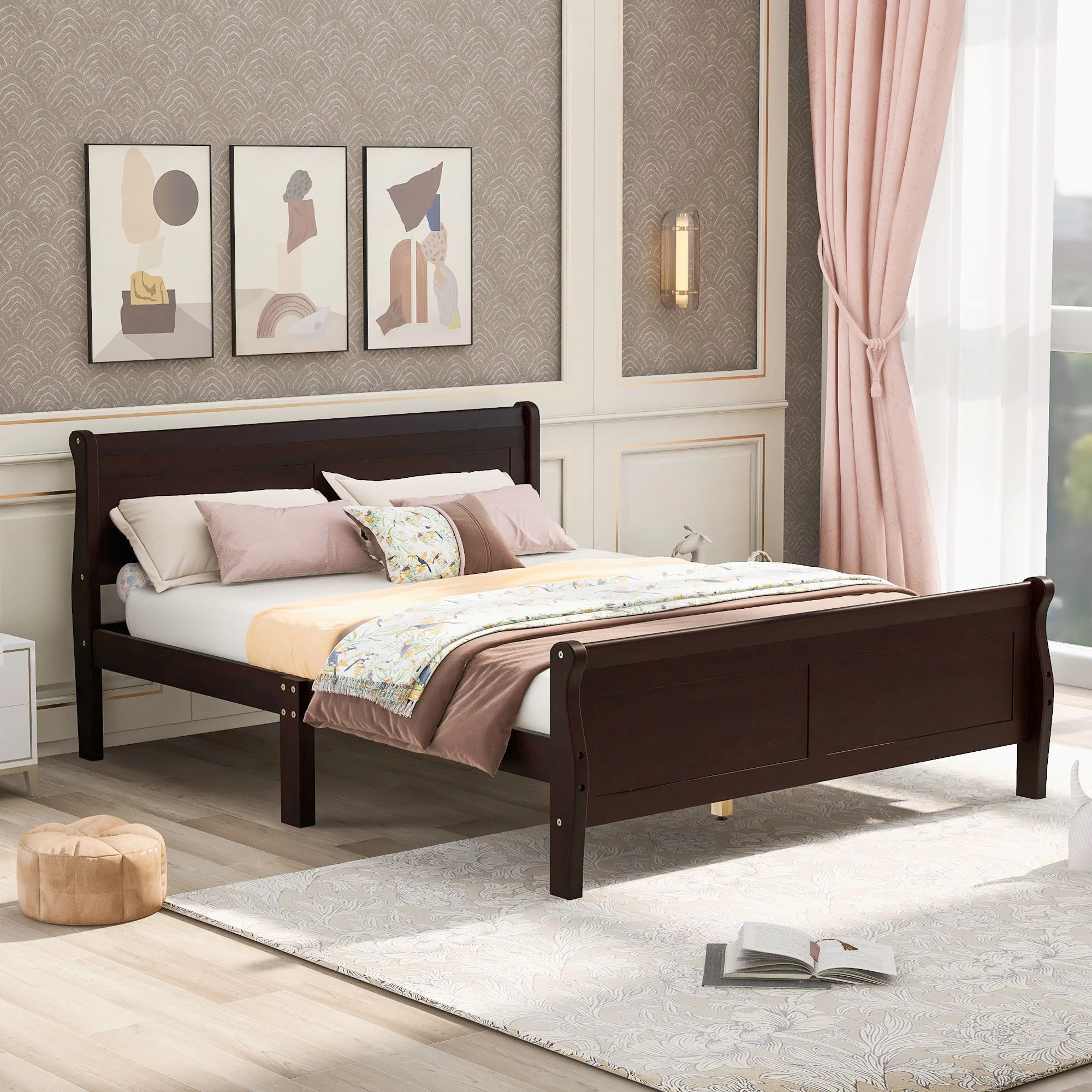 Platform Bed Frame Mattress Foundation Sleigh Bed With Headboard / Footboard / Wood Slat Suppor - Image 9