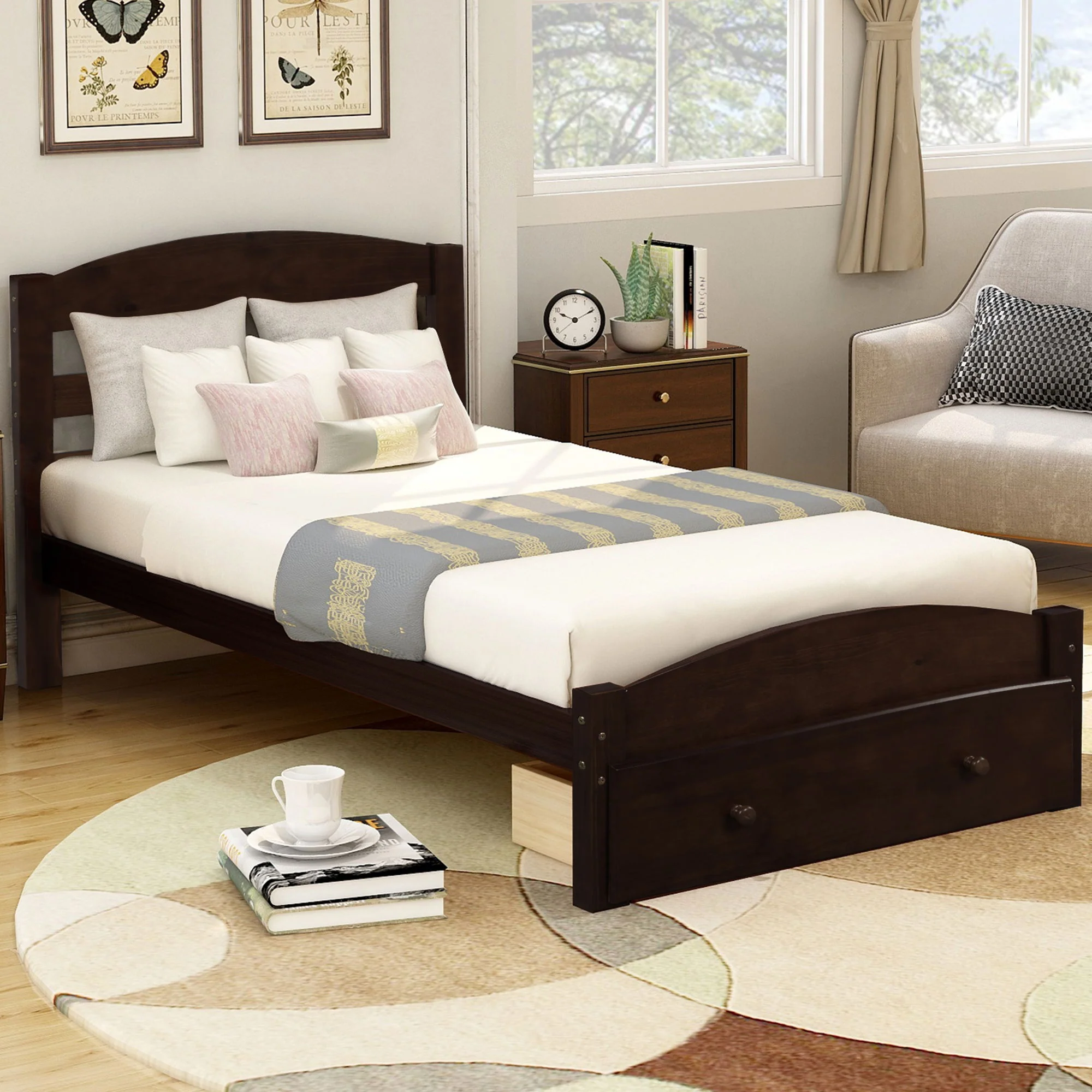 Platform Bed Frame With Storage Drawer And Wood Slat Support No Box Spring Needed - Image 5