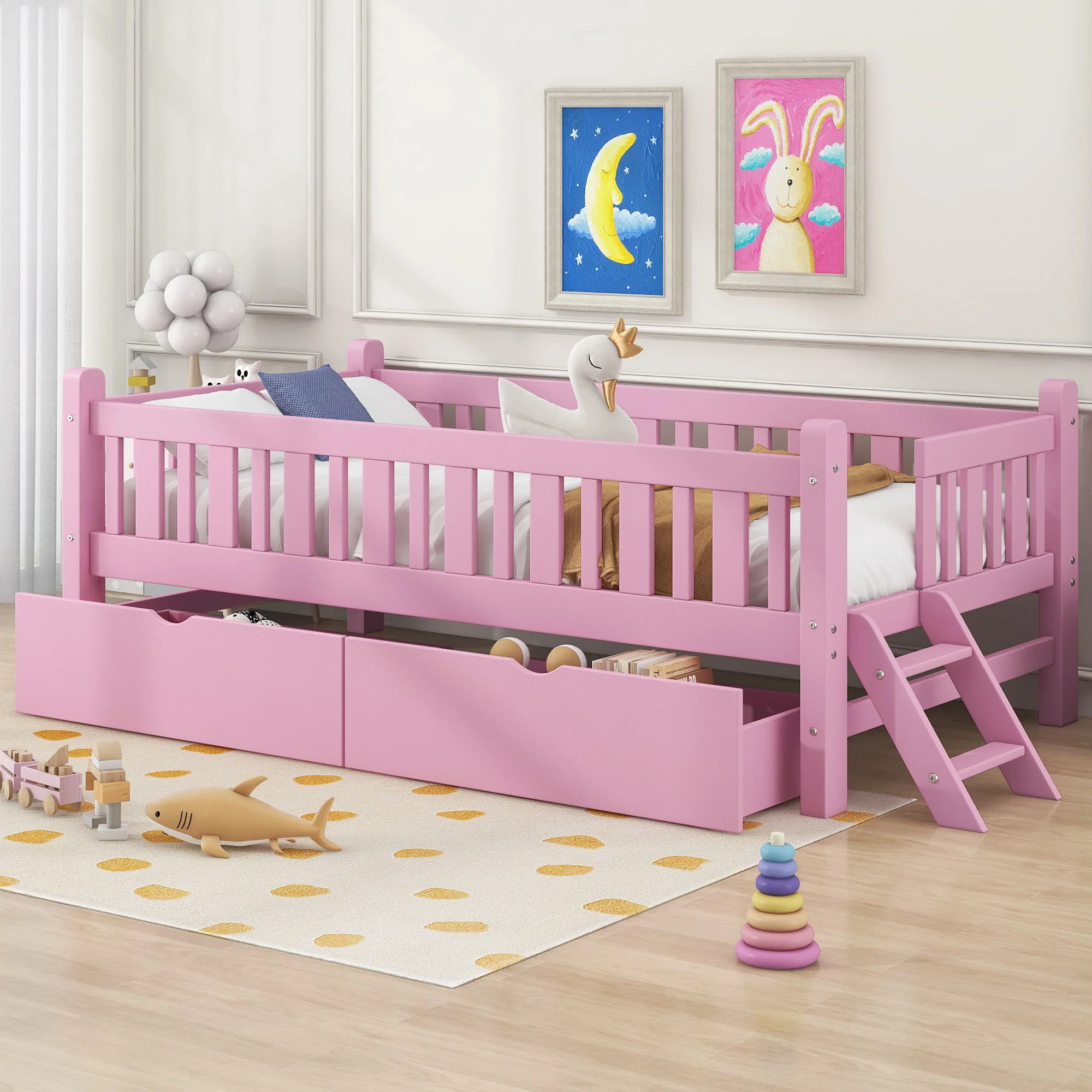 Platform Bed With Guardrail And 2 Drawers - Image 5