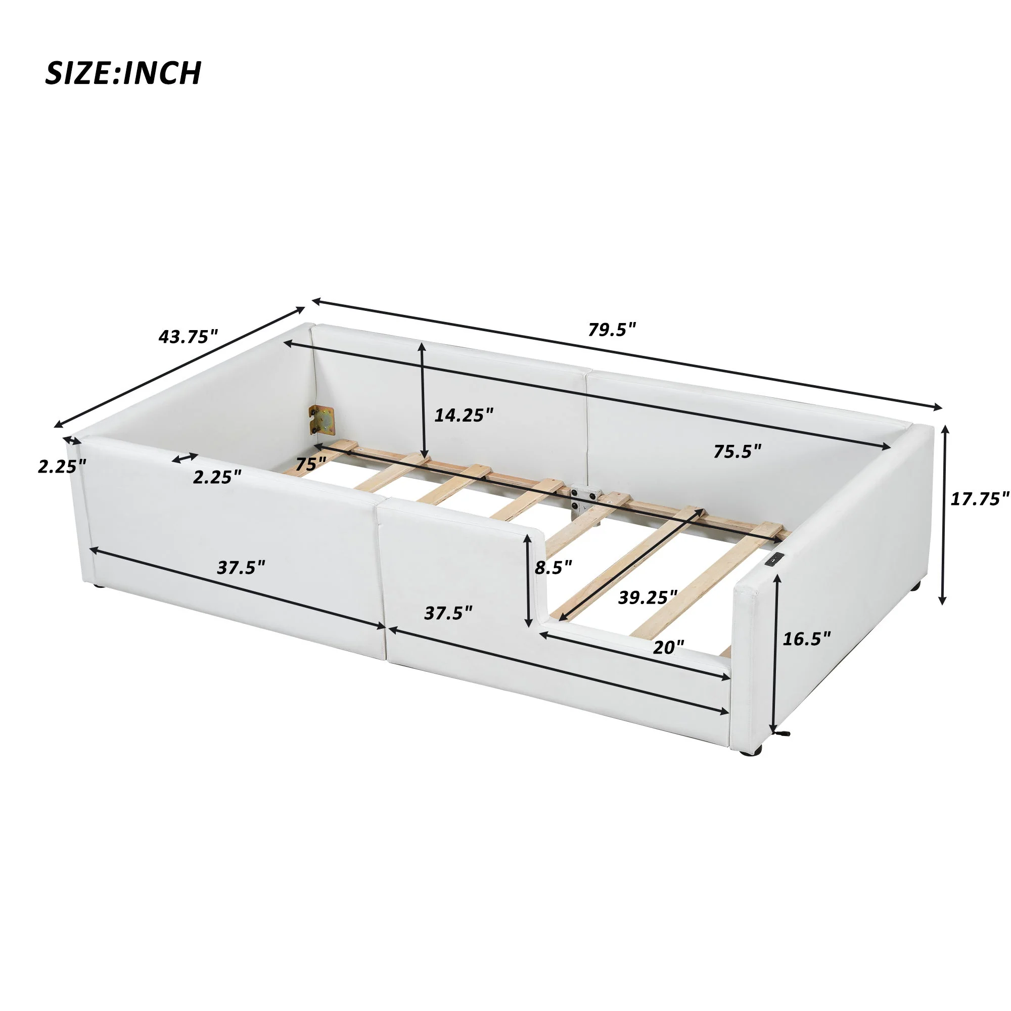 Platform Bed With Guardrail And Charging Station - Image 4