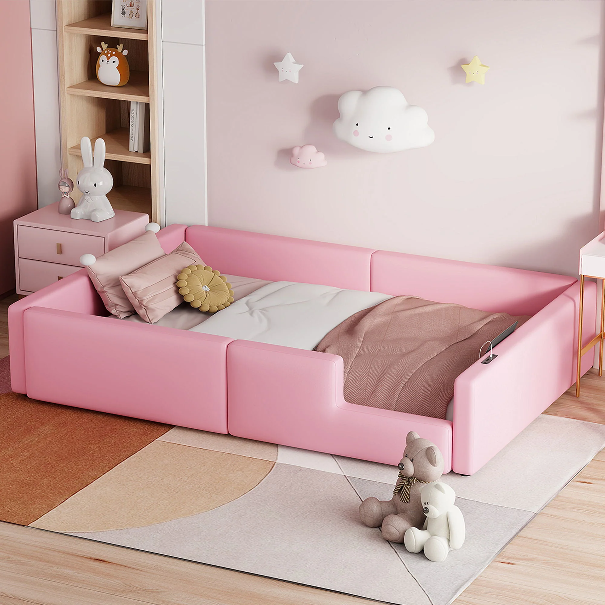 Platform Bed With Guardrail And Charging Station - Image 7