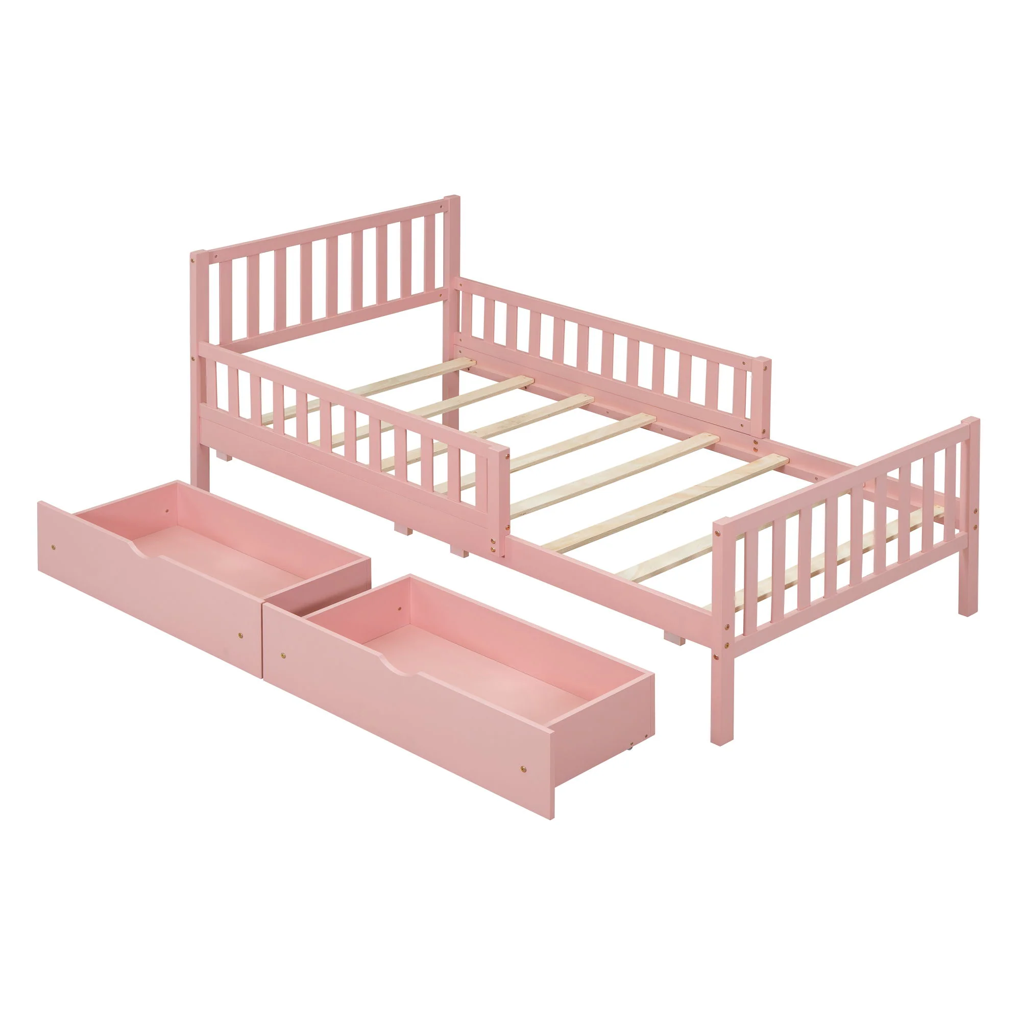 Platform Bed With Guardrails On Both Sides And 2 Storage Drawers - Image 23