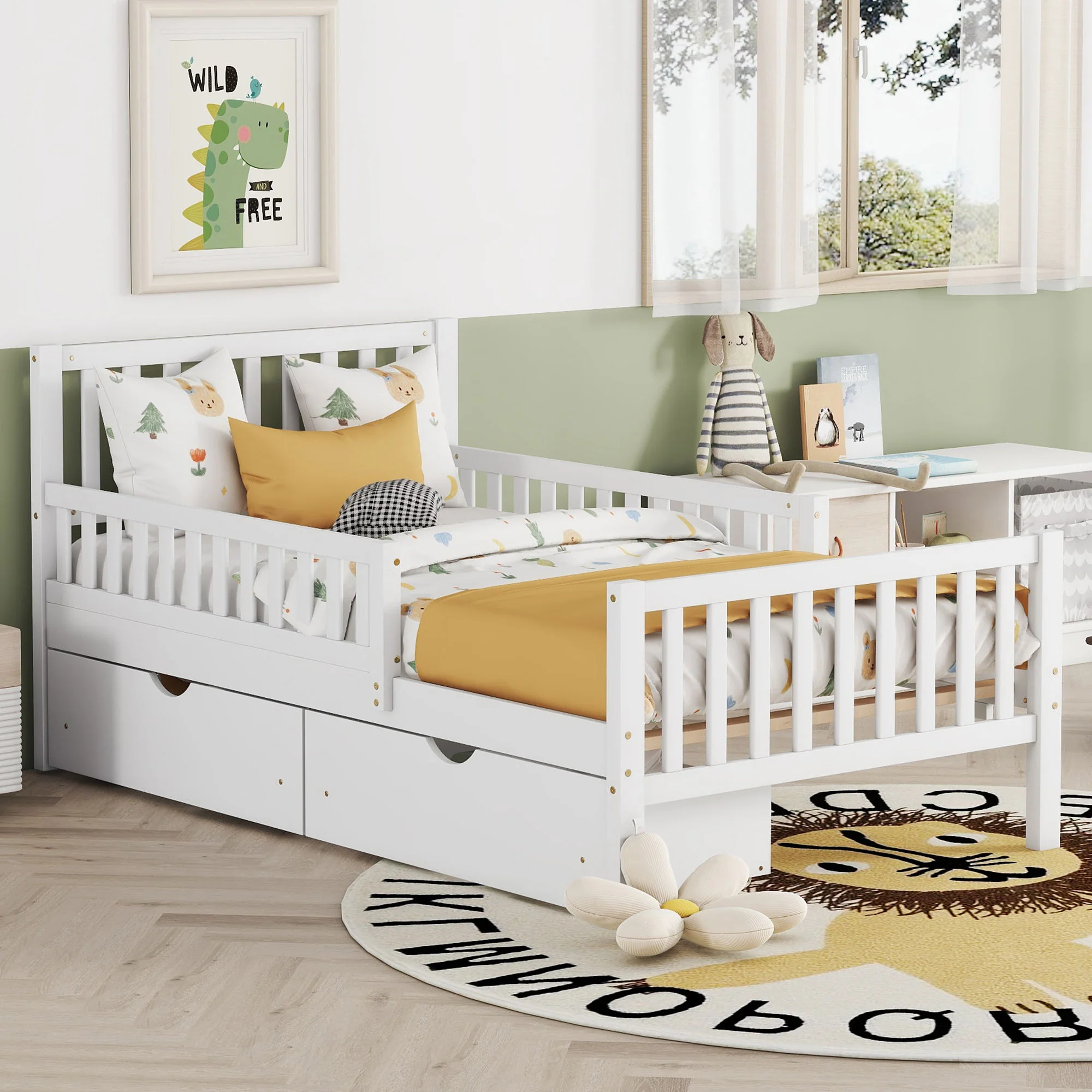 Platform Bed With Guardrails On Both Sides And 2 Storage Drawers - Image 8