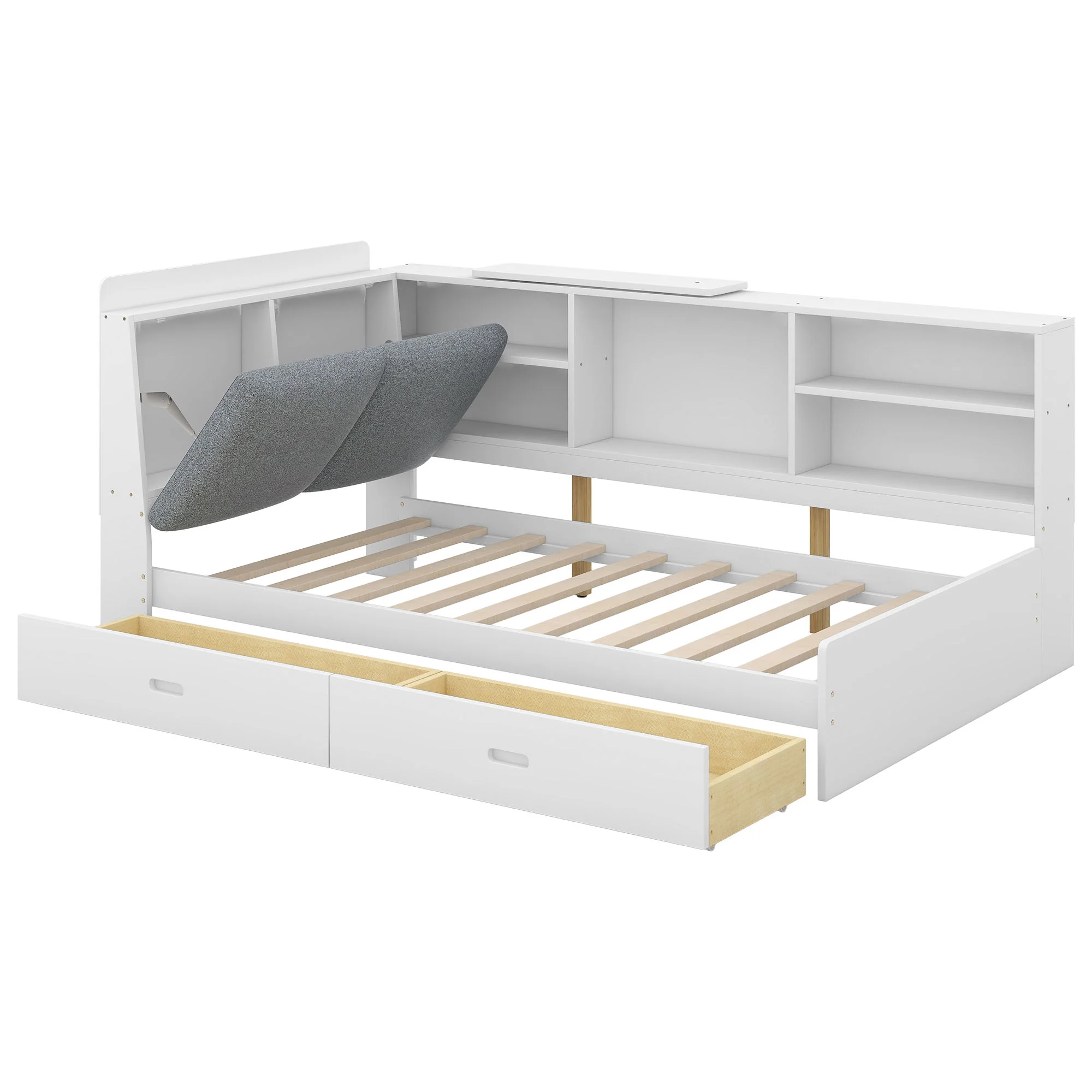 Platform Bed With Storage Headboard, Shelves And 2 Drawers - Image 2