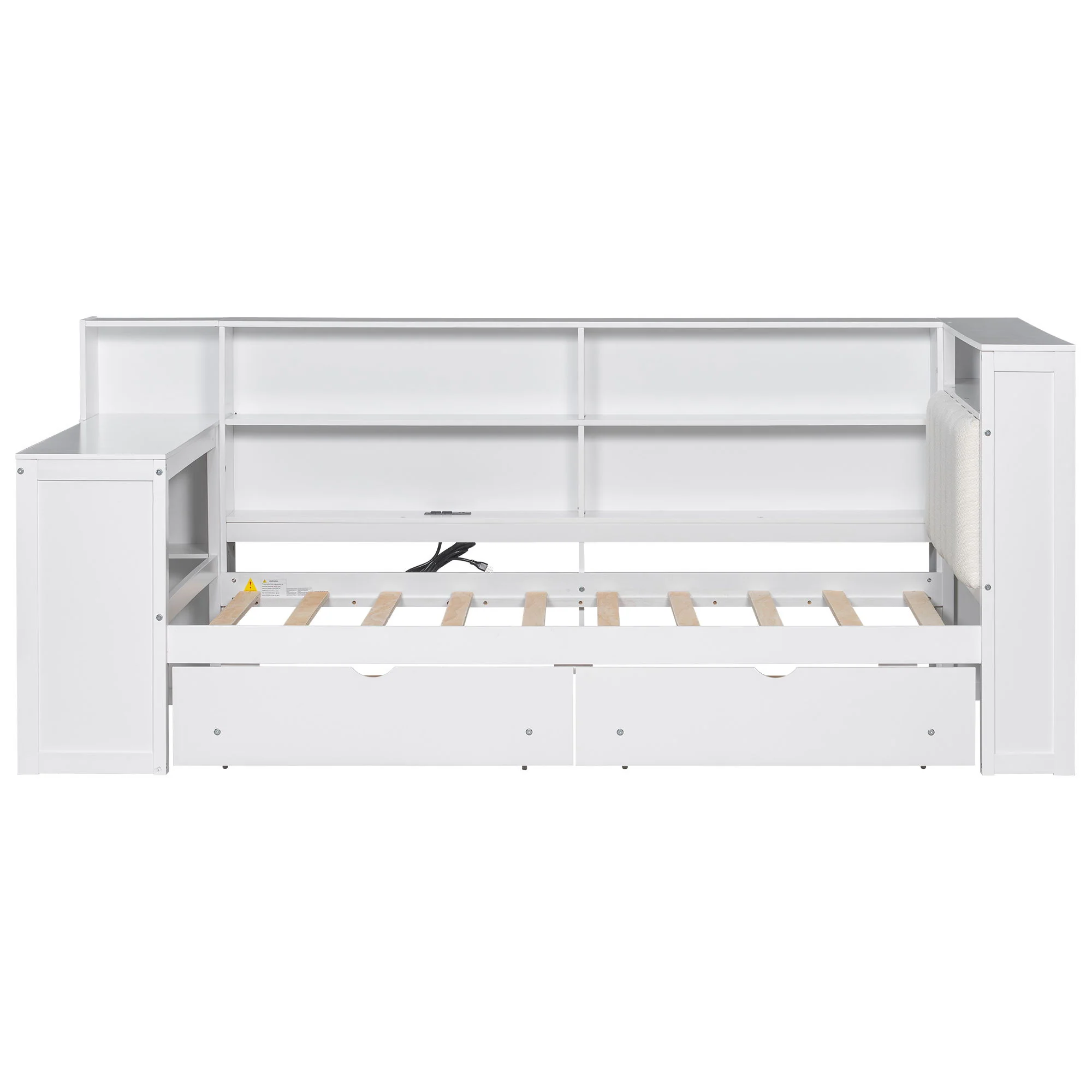 Platform Bed With Upholstered Headboard, Storage Shelves, Drawers, Charging Station, LED Lighting, Built In Desk - Image 4