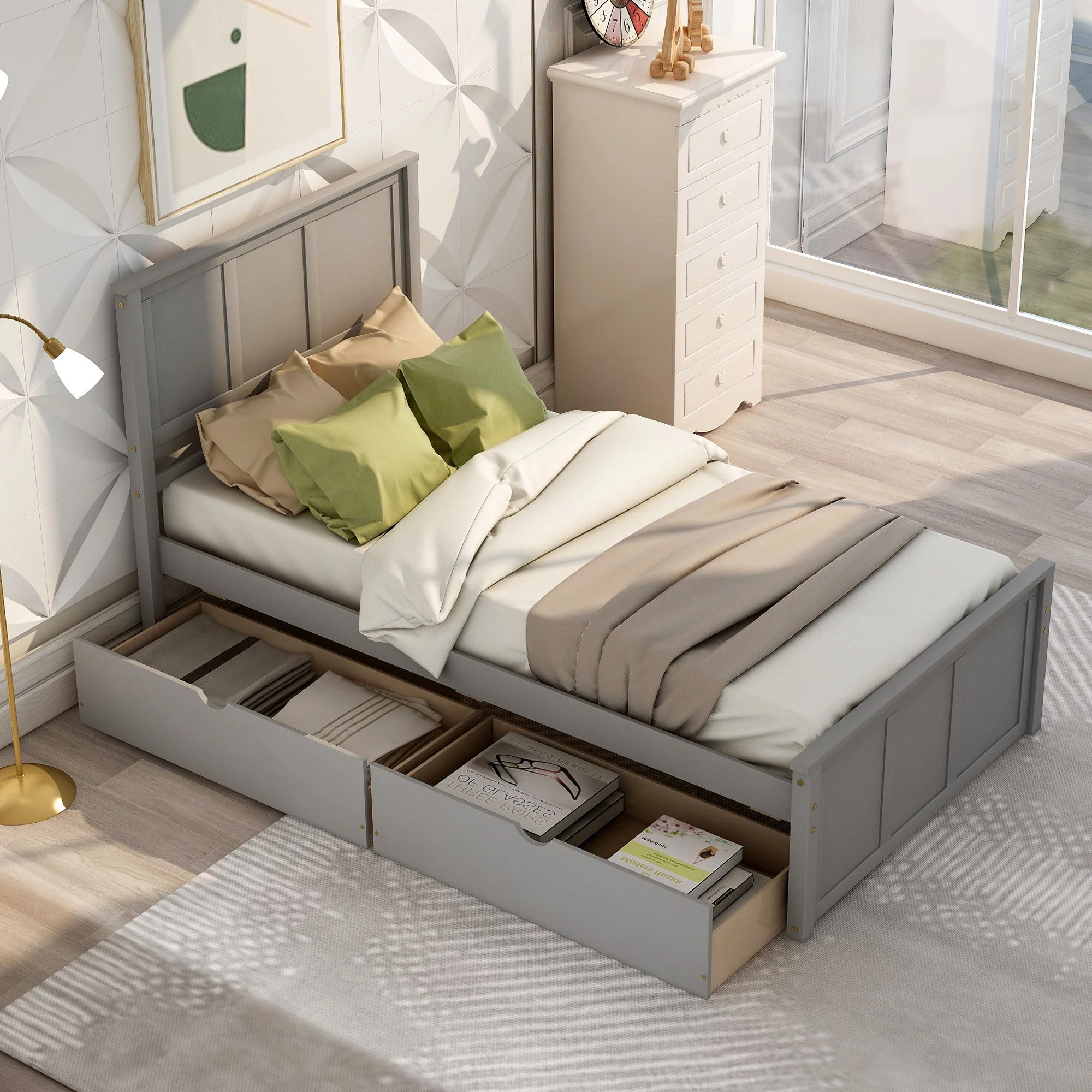 Platform Storage Bed With 2 Wheel Base Drawers - Image 3
