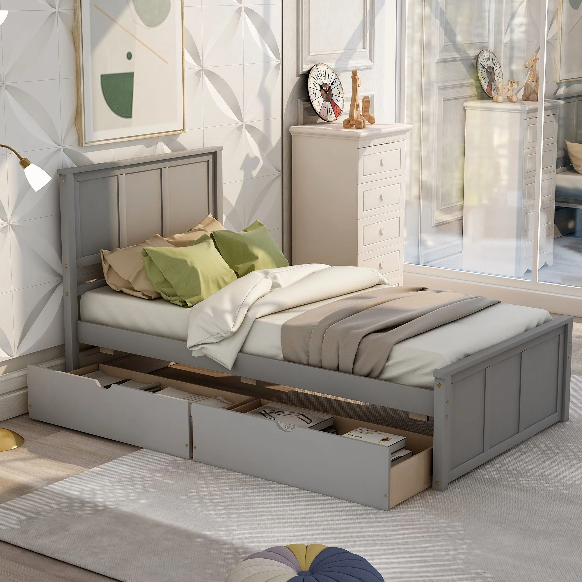 Platform Storage Bed With 2 Wheel Base Drawers - Image 6