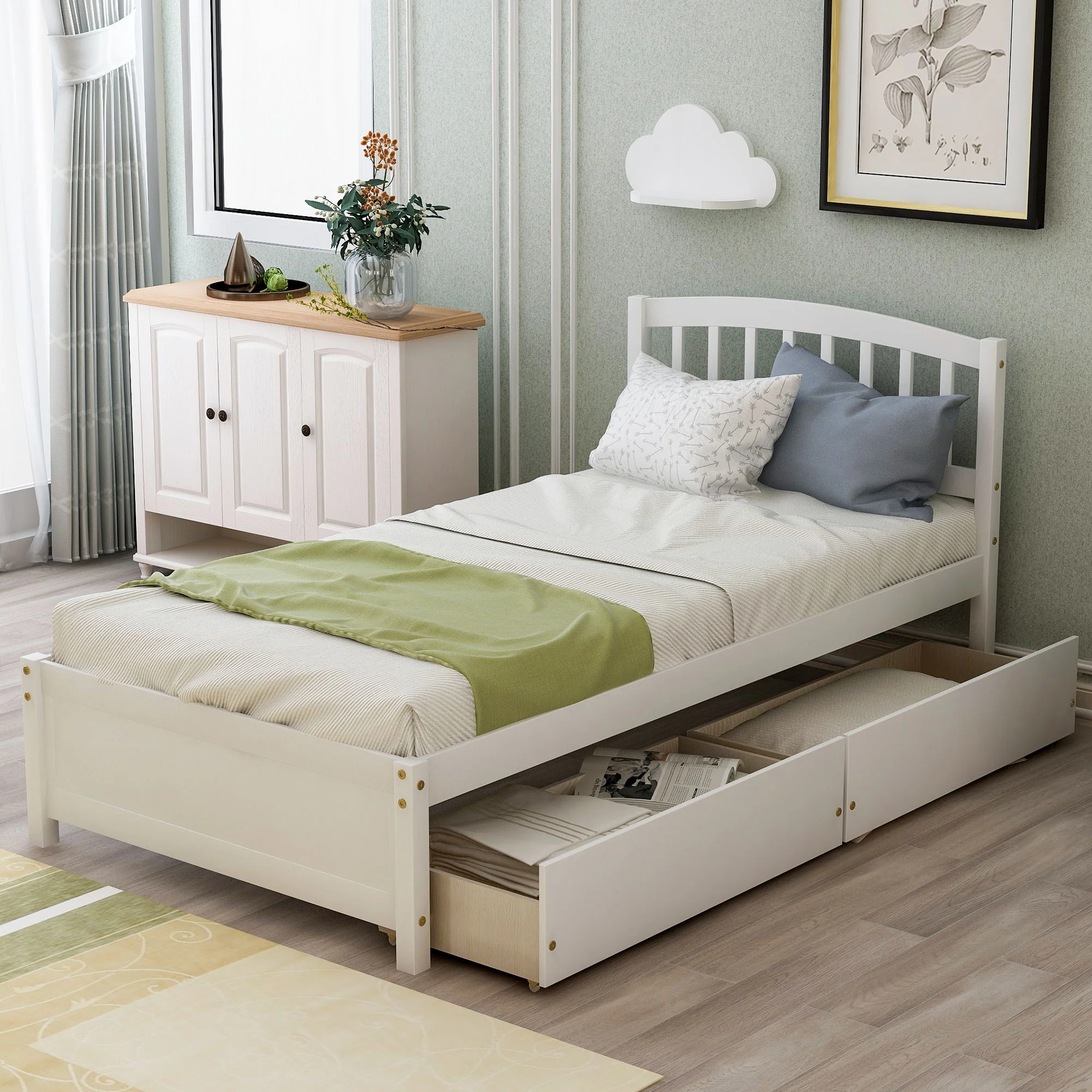 Platform Storage Bed Wood Bed Frame With Two Drawers And Headboard - Image 10