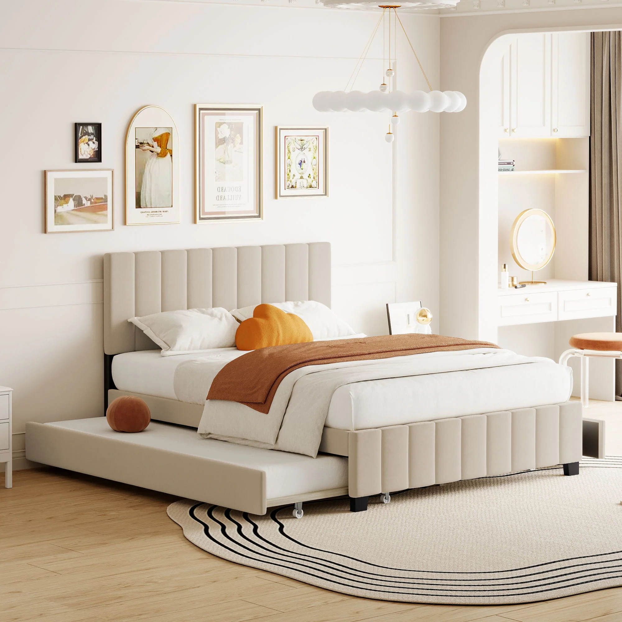 Platform UpholsteredBed With 2 Drawers And Twin Long Trundle - Image 4