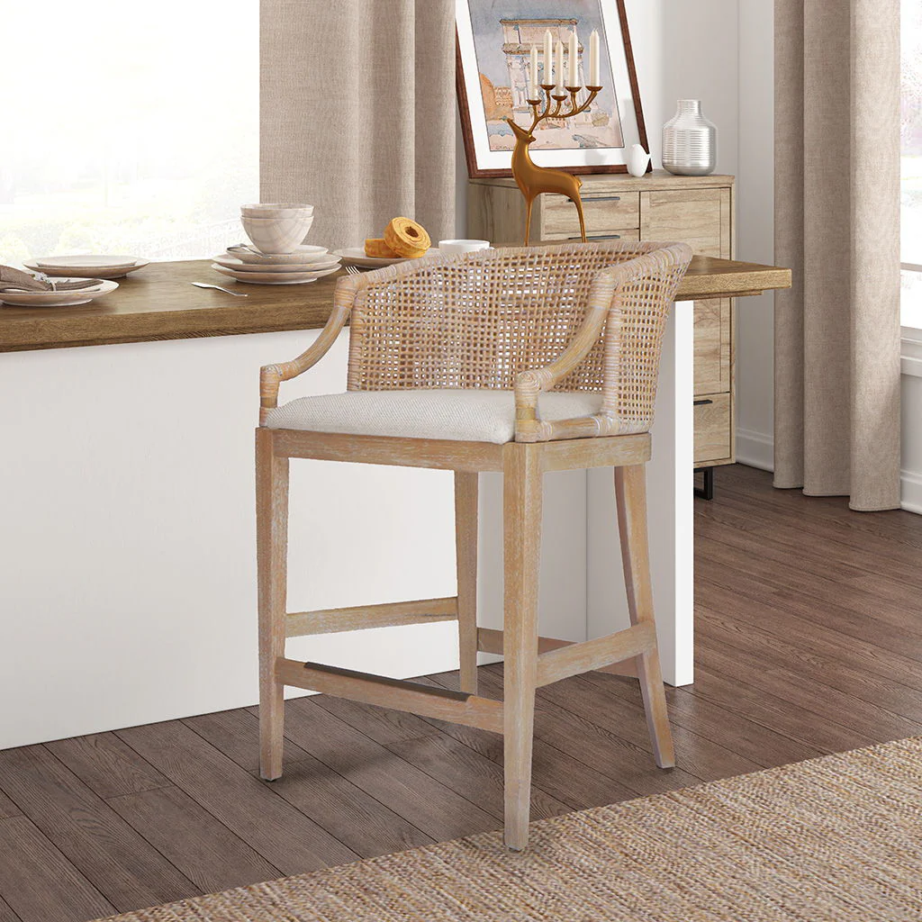 Playa - Handcrafted Rattan Counter Stool - Natural Whitewash - Image 2