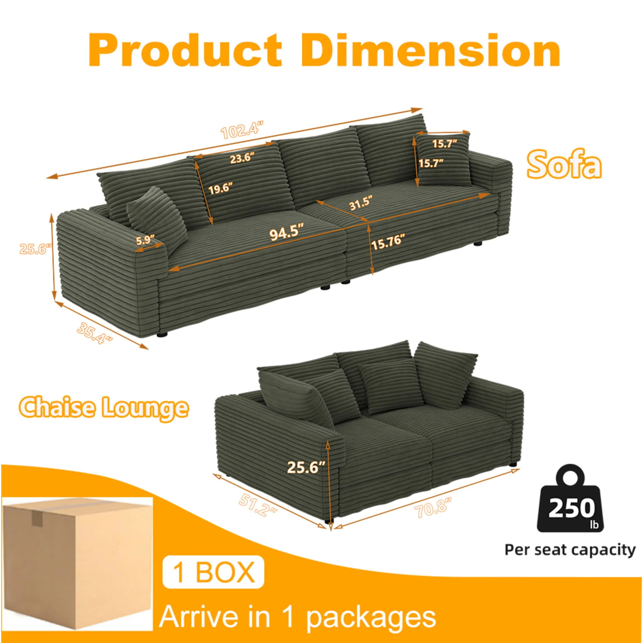 4 Seat Sofa, Modern Comfy Upholstered Sofa Cloud Couch, Deep Seat Couches With Soft Pillows - Image 11