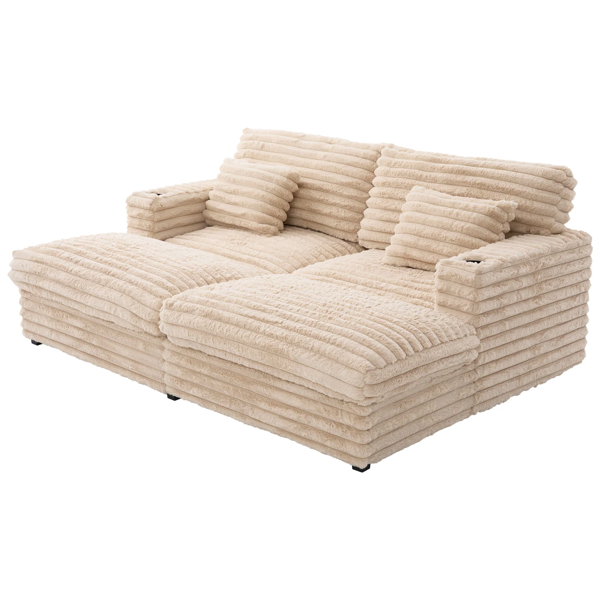 Oversized Double Chaise Lounge Sofa Bed With USB Ports And Cup Holders - Image 2
