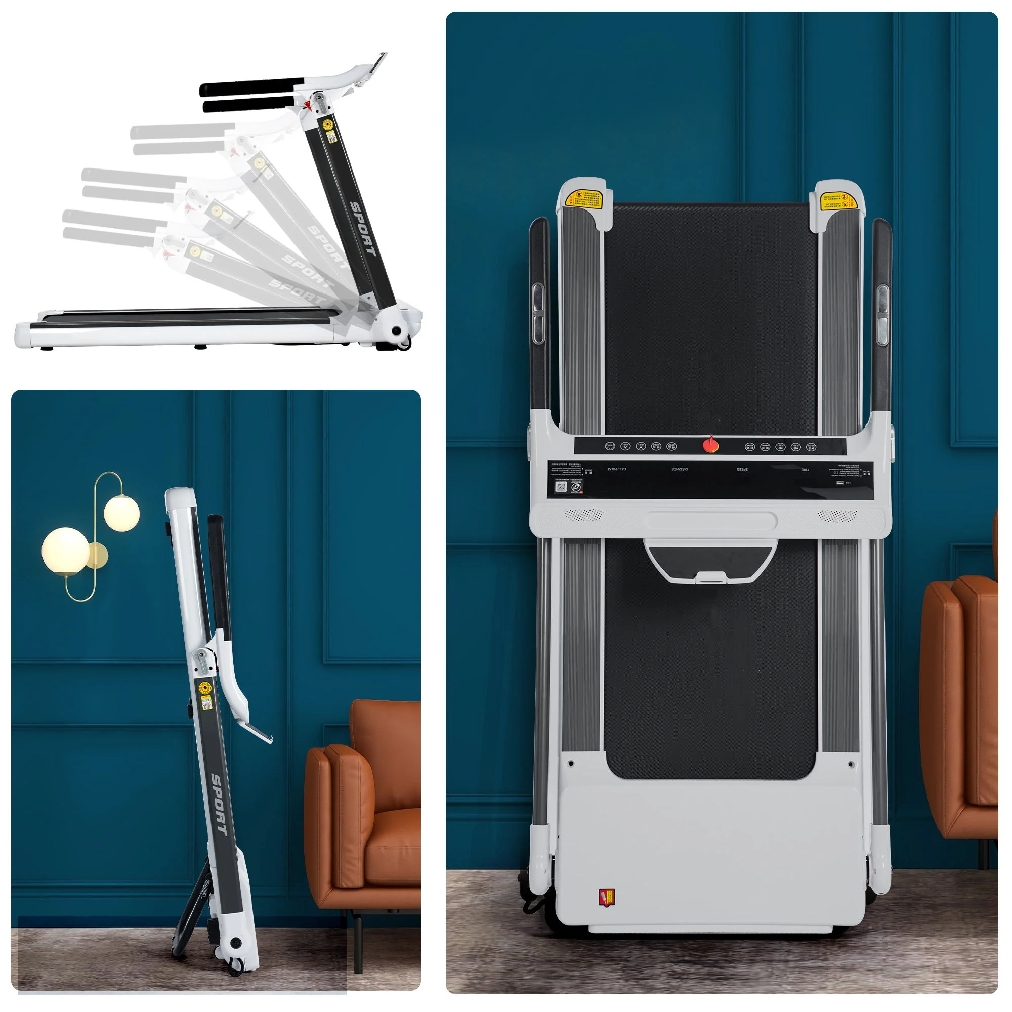 Portable Compact Treadmill, Electric Motorized 3.5Hp, 14Km / H, Medium Running Machine Motorised Gym 330Lbs, Foldable For Home Gym Fitness Workout Jogging Walking, Bluetooth Speaker App Fitime - White - Image 2