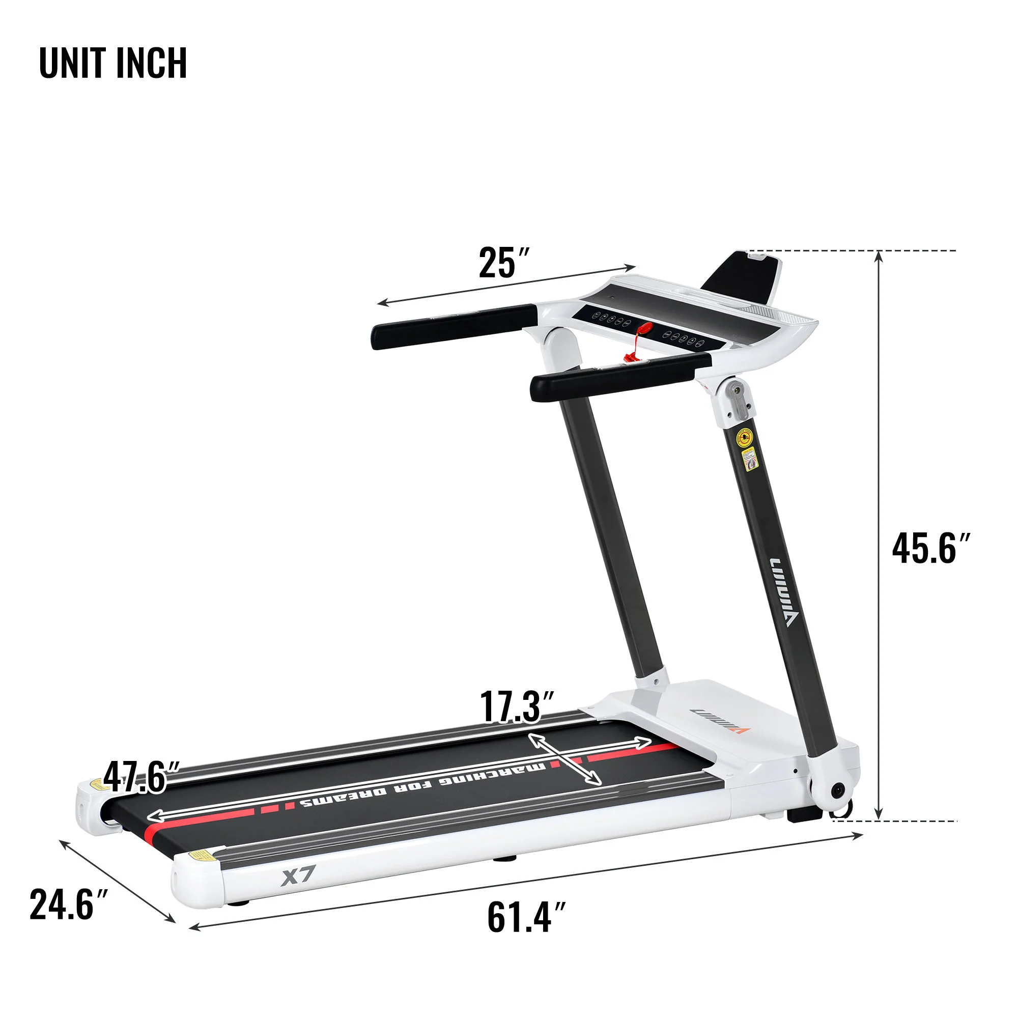 Portable Compact Treadmill, Electric Motorized 3.5Hp, 14Km / H, Medium Running Machine Motorised Gym 330Lbs, Foldable For Home Gym Fitness Workout Jogging Walking, Bluetooth Speaker App Fitime - White - Image 3