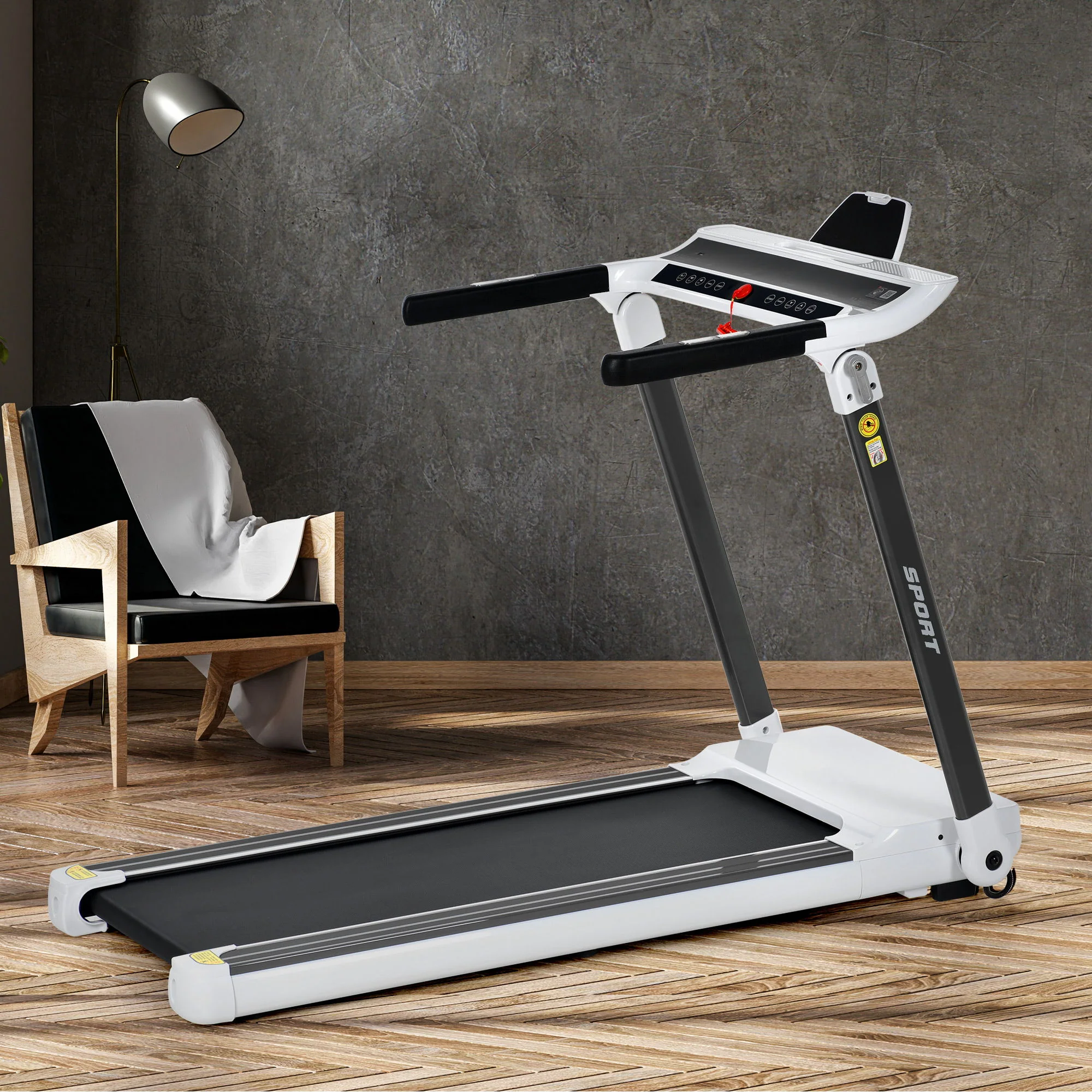 Portable Compact Treadmill, Electric Motorized 3.5Hp, 14Km / H, Medium Running Machine Motorised Gym 330Lbs, Foldable For Home Gym Fitness Workout Jogging Walking, Bluetooth Speaker App Fitime - White - Image 4