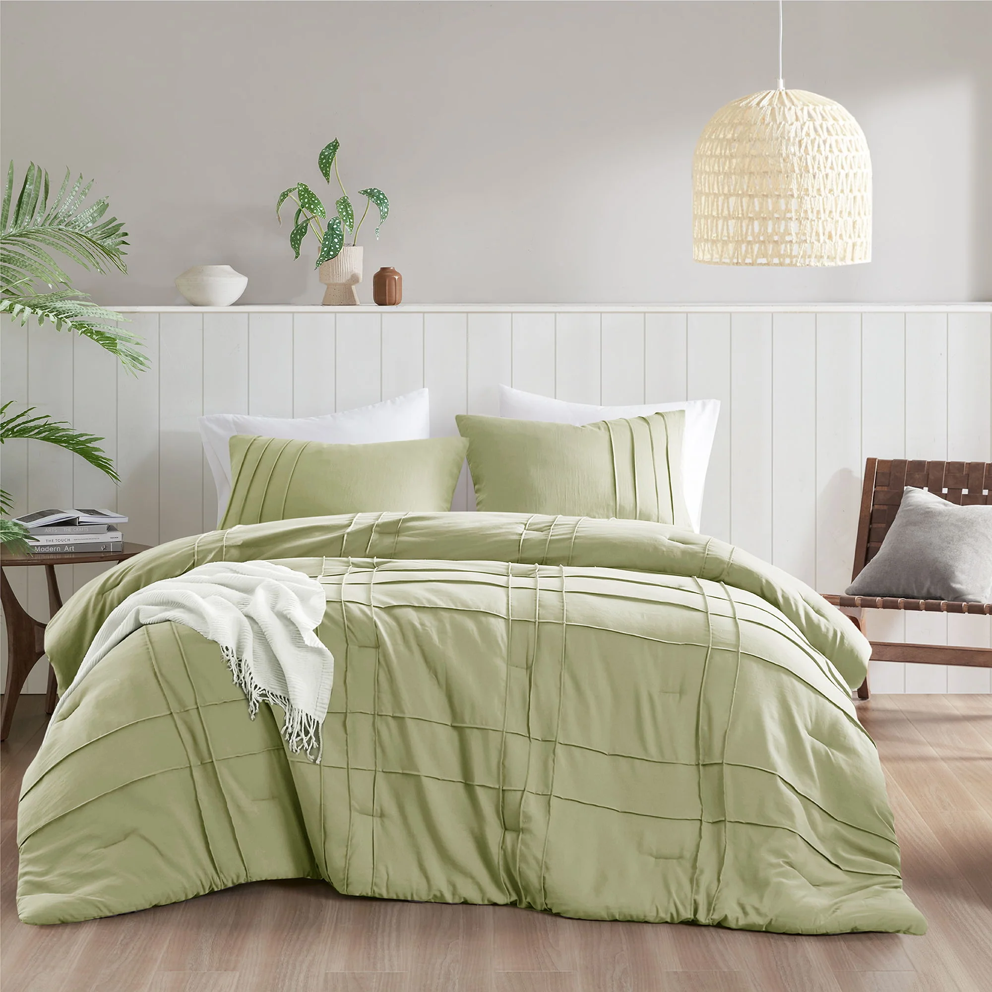 Porter - California King Soft Washed Pleated Comforter Set - Sage