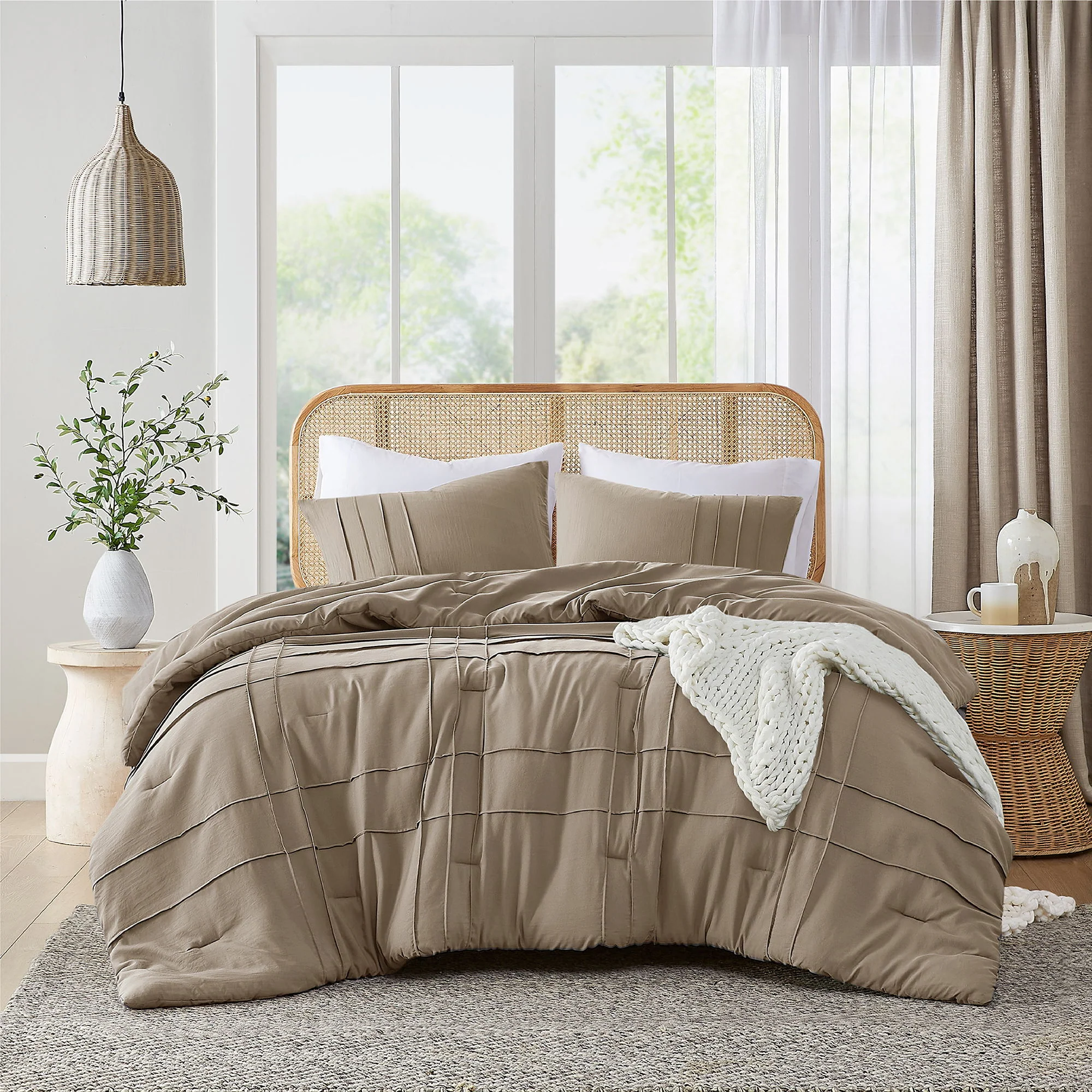 Porter - King Soft Washed Pleated Comforter Set - Khaki - Image 3