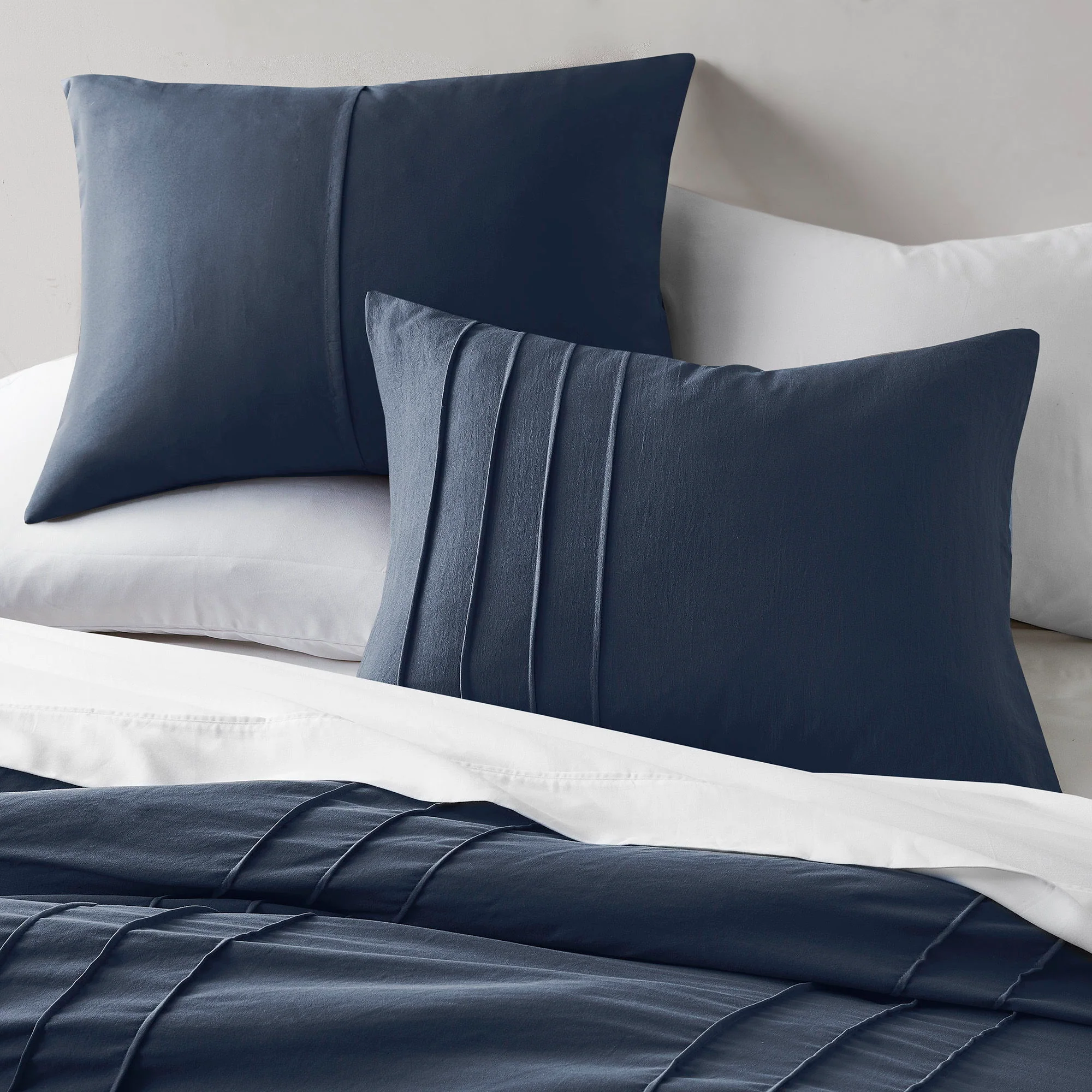 Porter - Queen Soft Washed Pleated Comforter Set - Navy - Image 2