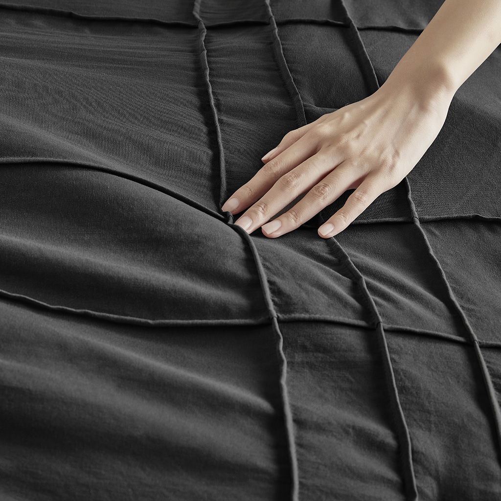 Porter - Twin/Twin Long Soft Washed Pleated Comforter Set - Black - Image 3