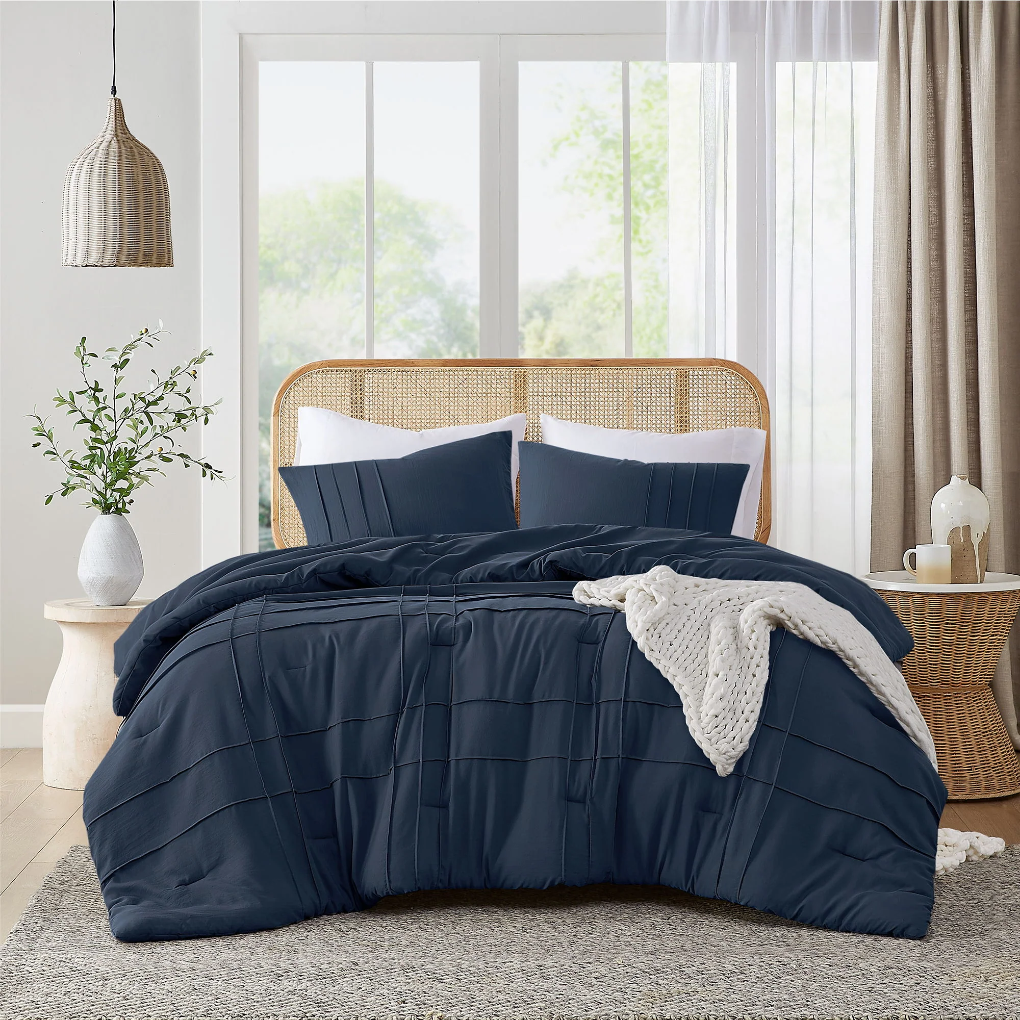 Porter - Twin/Twin Long Soft Washed Pleated Comforter Set - Navy - Image 4