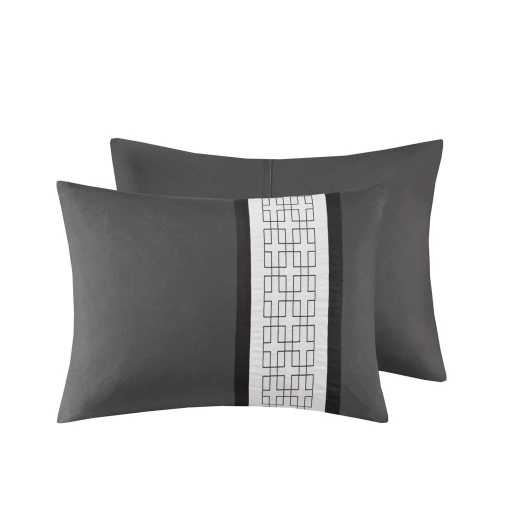 Powell - 8 Piece King Embroidered Comforter Set - Dark Gray - Image 3