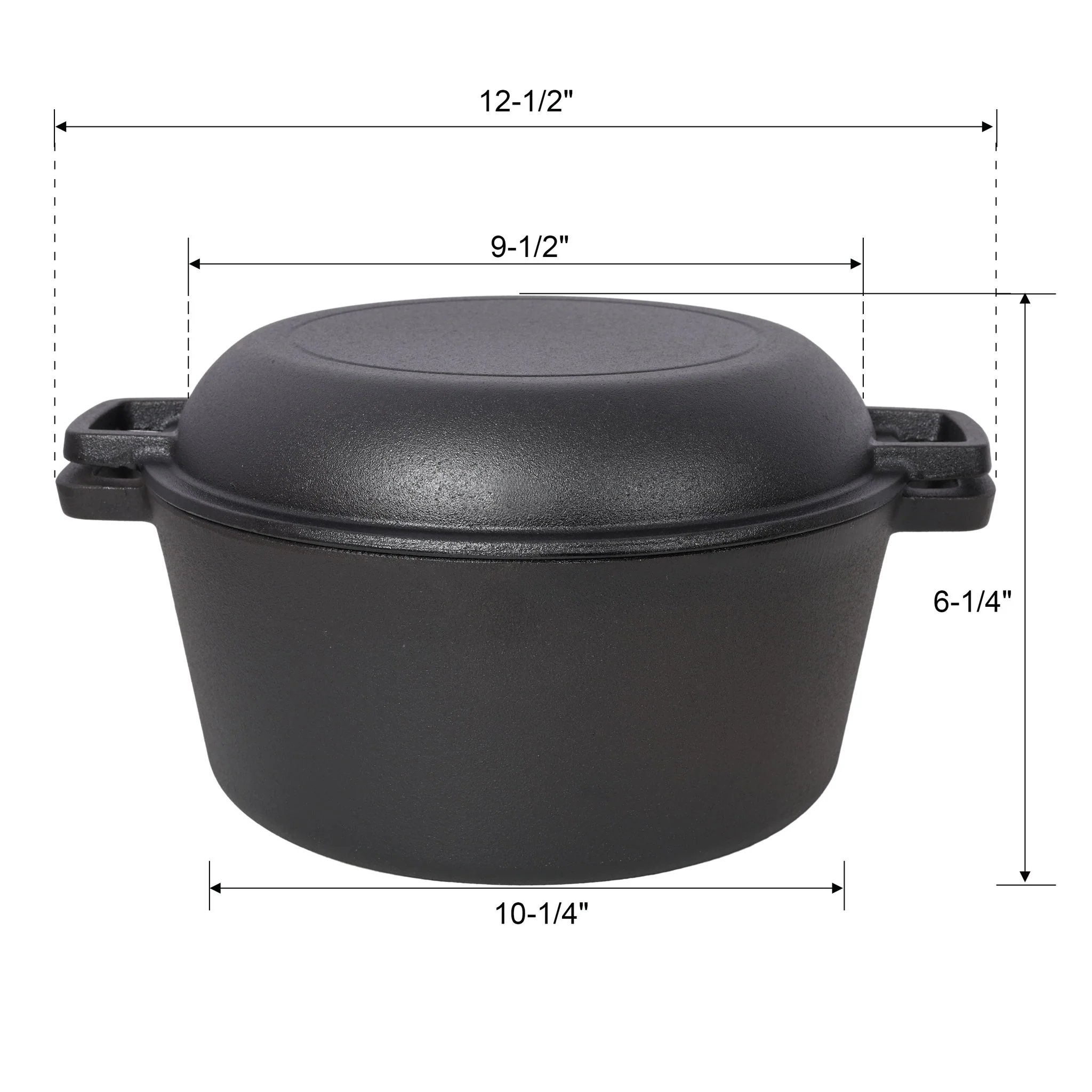 Pre-Seasoned Cast Dutch Oven 2 In 1 With Dual Handles And Covers, 5 Quart - Black - Image 4