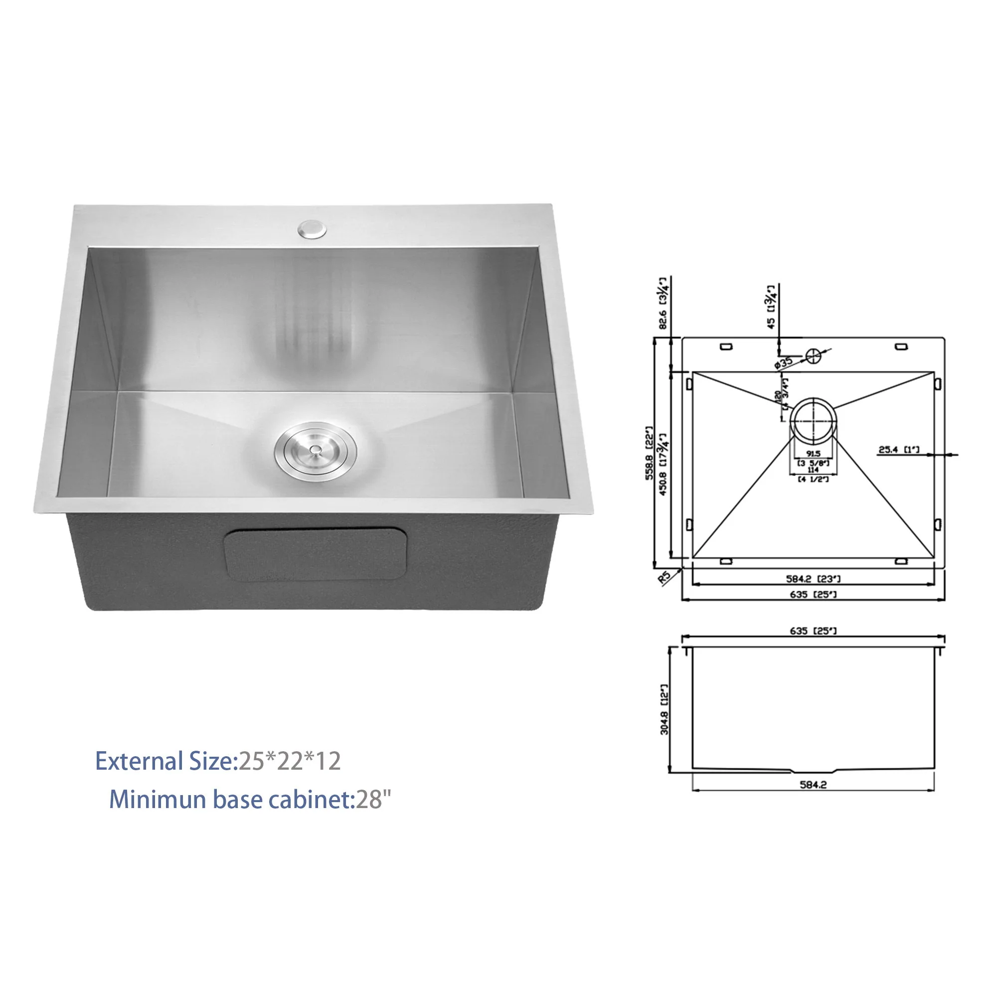 Premium Laundry Drop In Utility Sink 16 Gauge Stainless Steel, Topmount - Image 3
