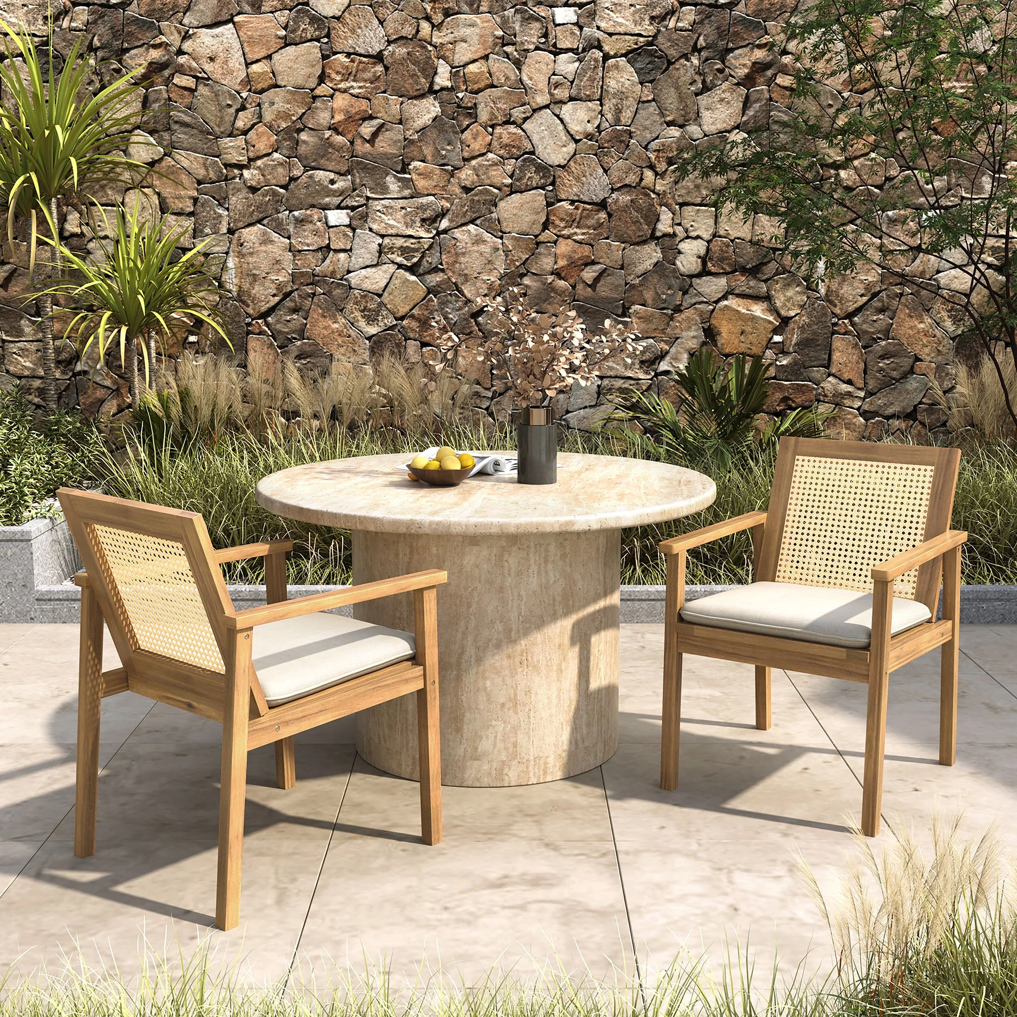 Preston - Outdoor Dining Chair With Cushion (Set of 2) - Teak / Beige - Image 3
