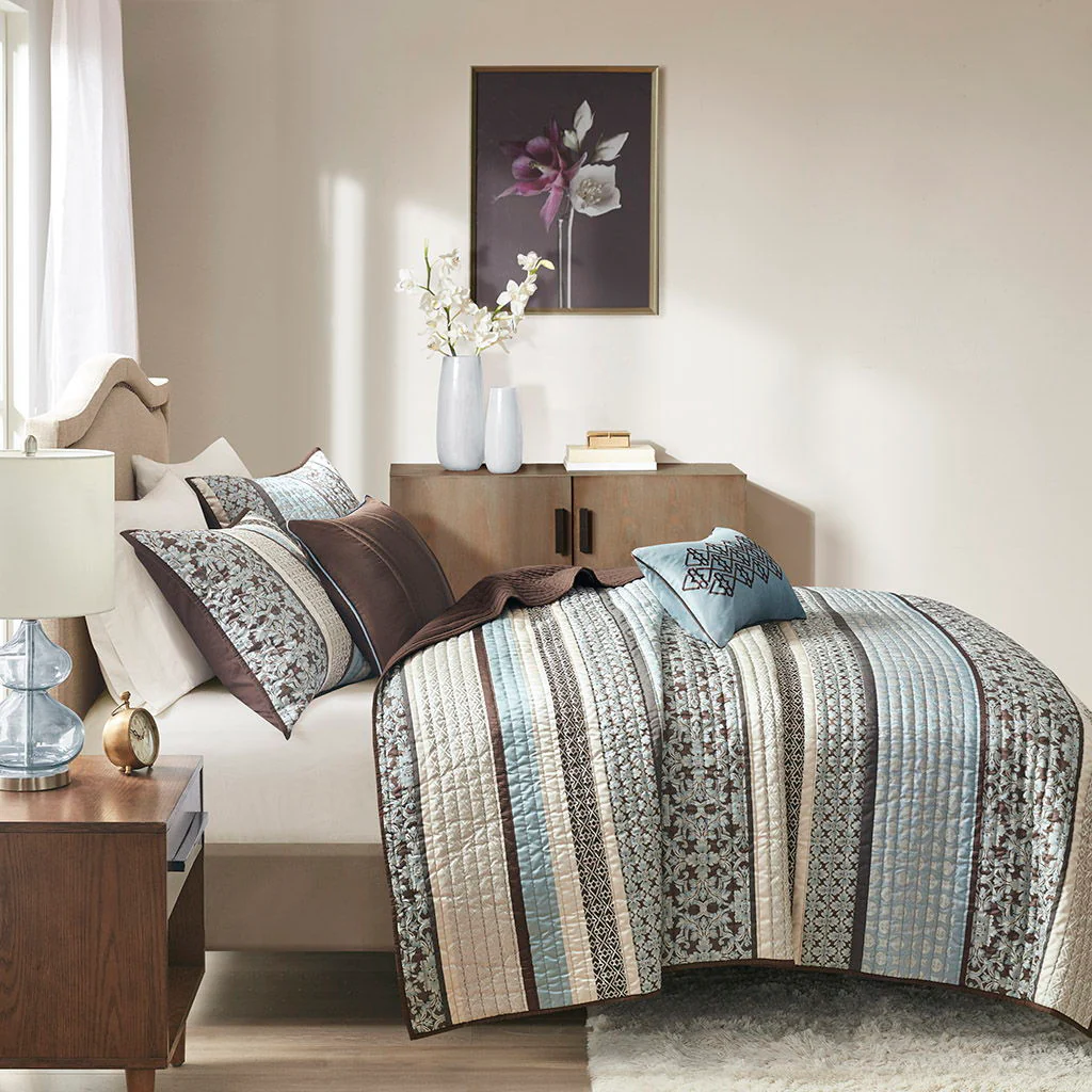 Princeton - 5 Piece Reversible Coverlet Set - Blue - Image 2