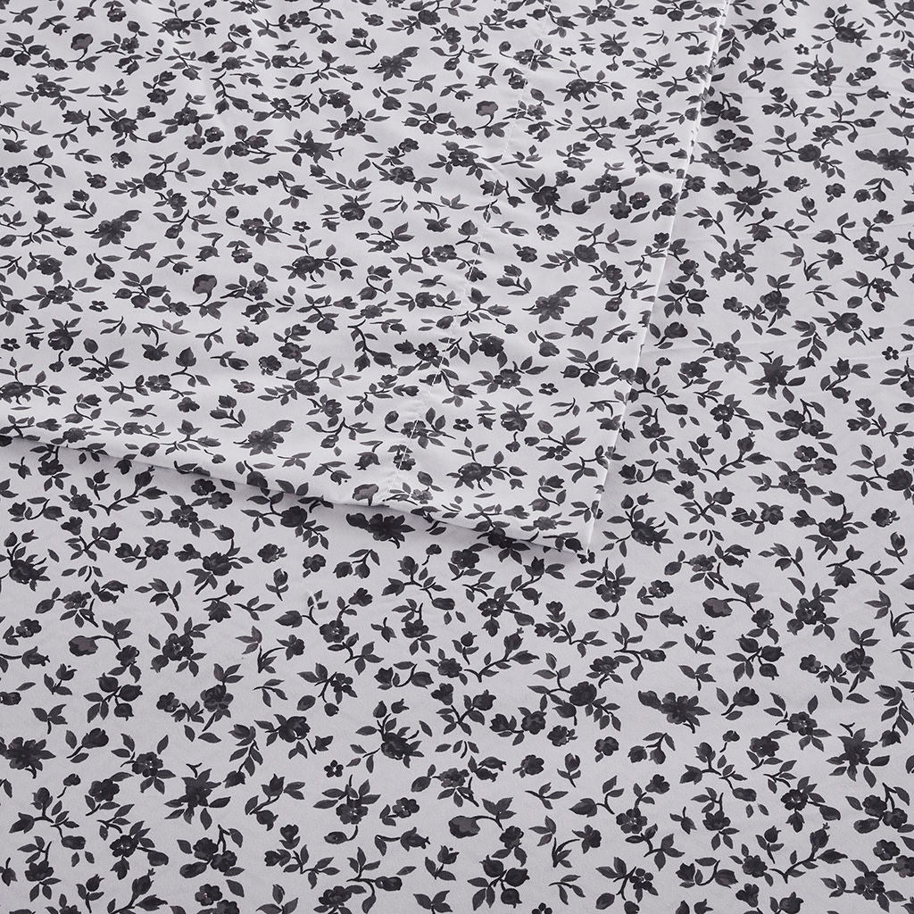 Printed Microfiber - Twin Sheet Set - Black Floral - Image 2