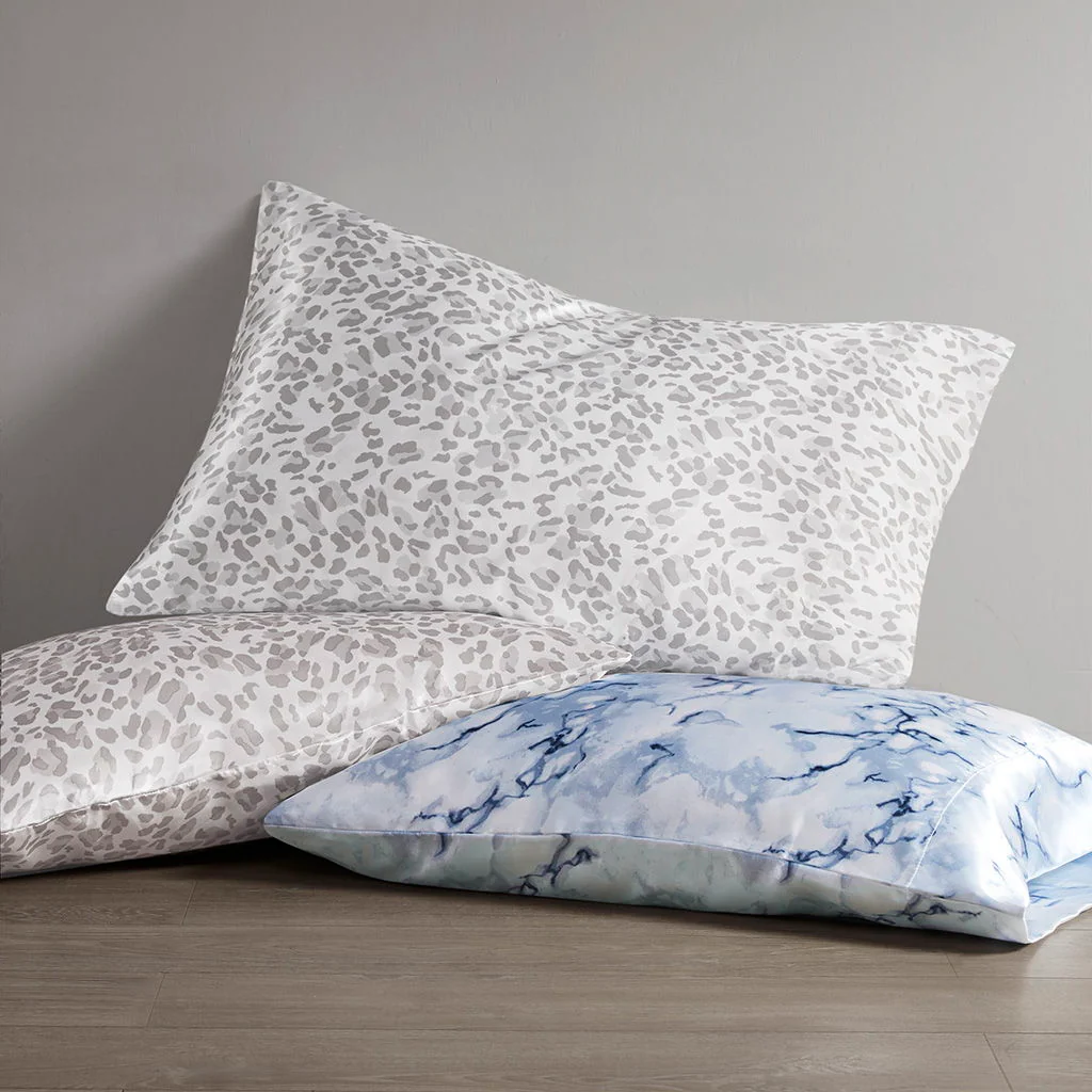 Printed Satin - Queen Sheet Set - Gray Leopard - Image 2