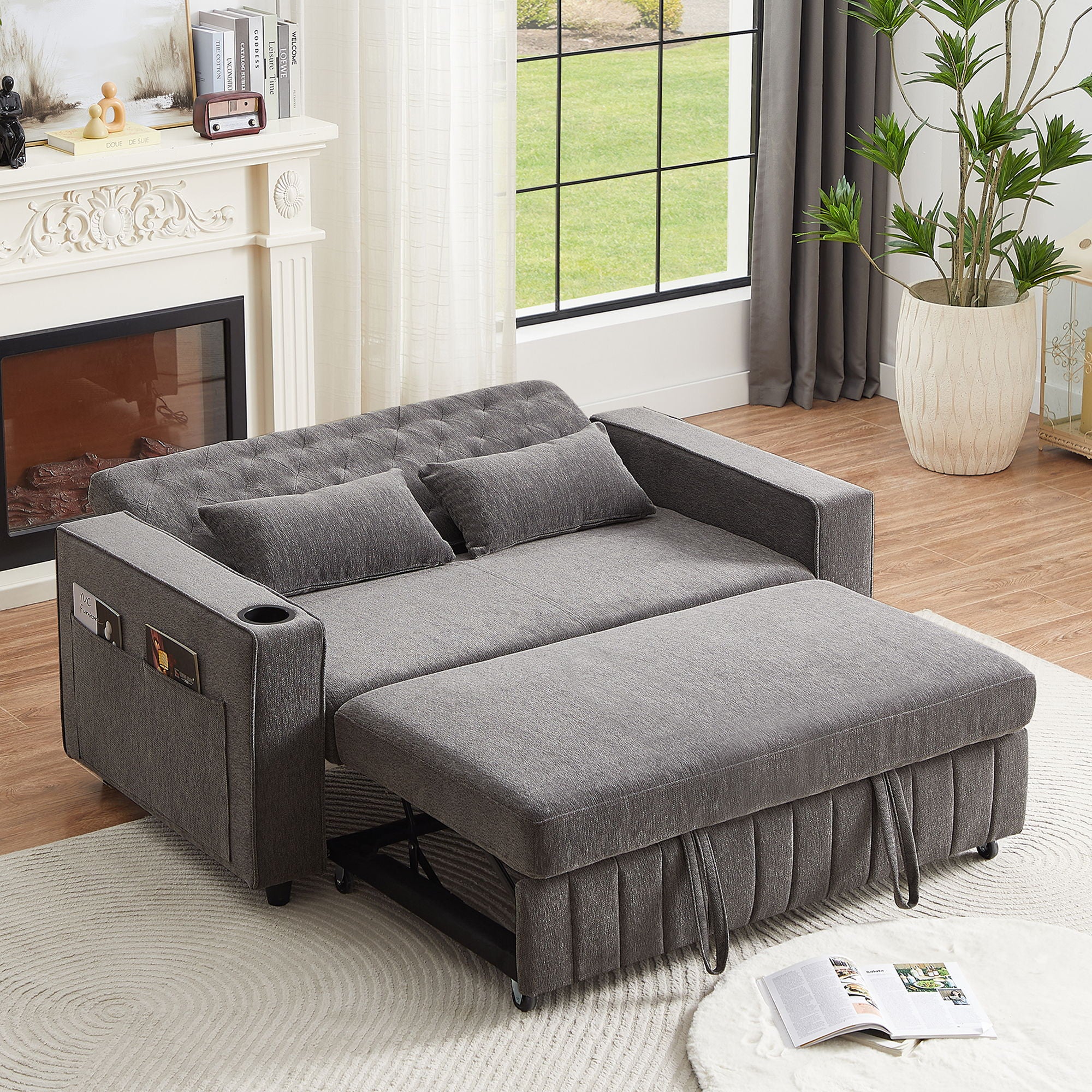 Pull-Out Sofa Bed Convertible Couch With Adjustable Backrest For Living Room - Image 6