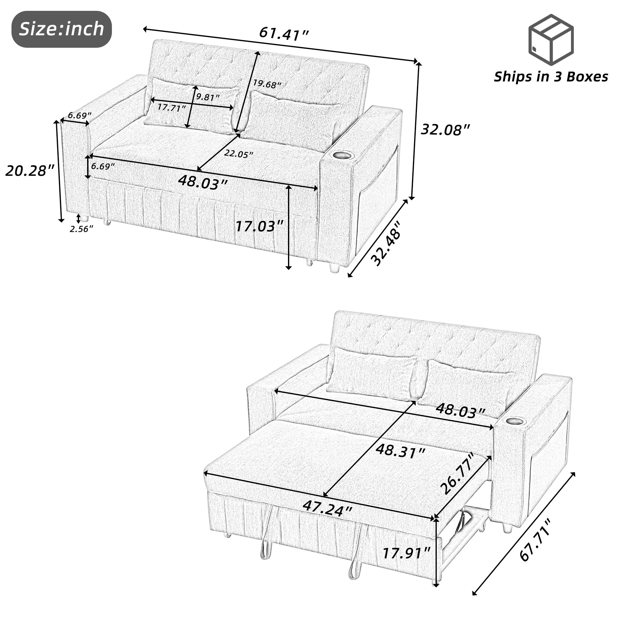 Pull-Out Sofa Bed Convertible Couch With Adjustable Backrest For Living Room - Image 9