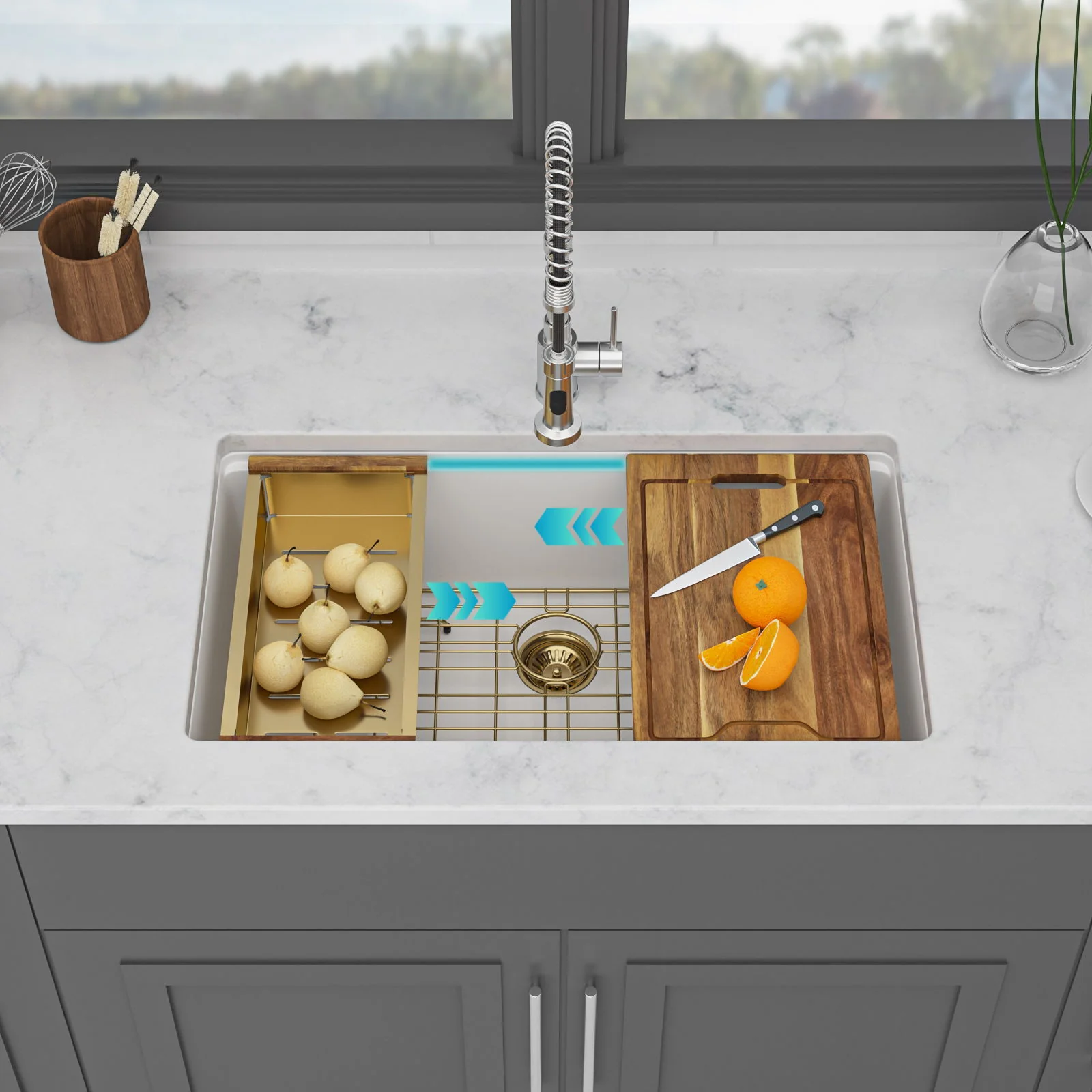 Quartz Composite Kitchen Sink With Undermount Design, Durable Single Bowl Workstation - Image 6