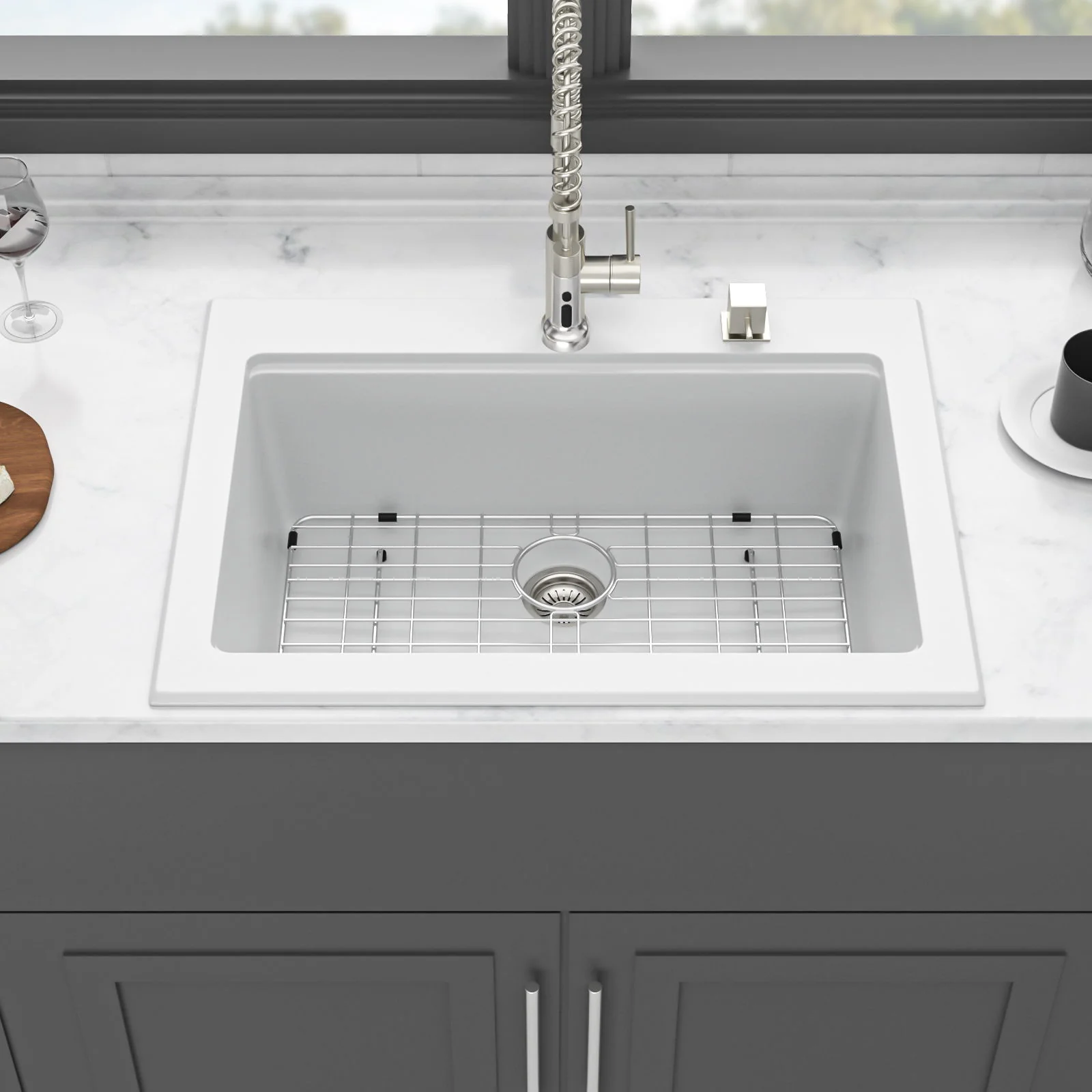 Quartz Kitchen Sink 30" X 22" Granite Composite Workstation Drop In Sink - White - Image 3