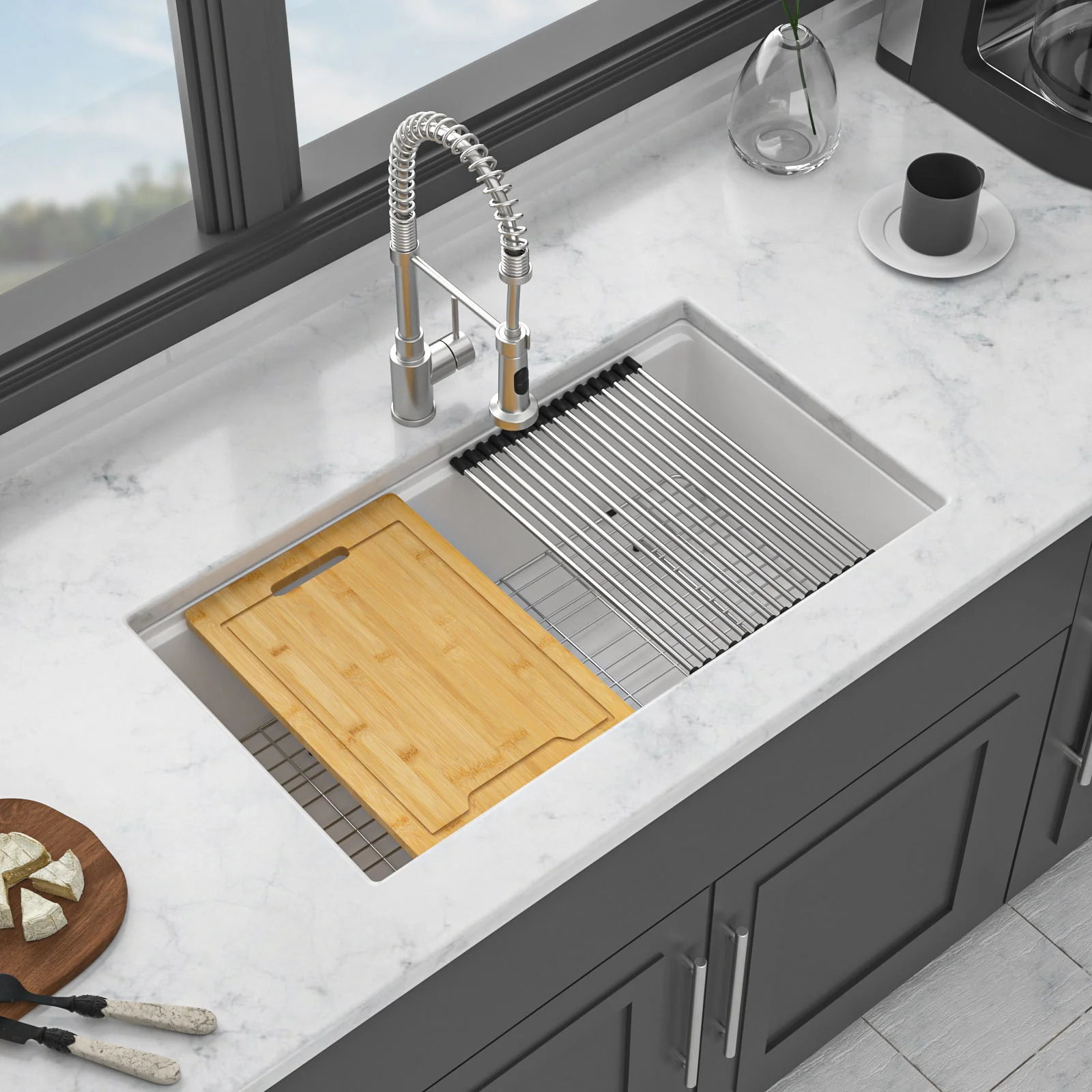 Quartz Kitchen Sink, Granite Composite Workstation Undermount - Image 9