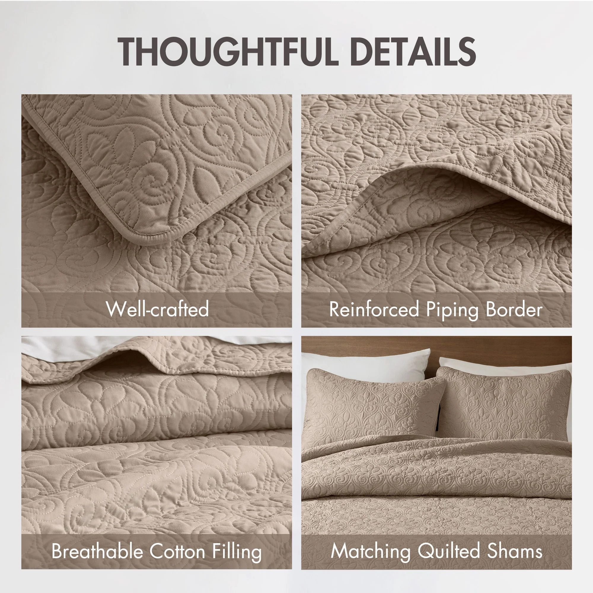 Quebec - King Reversible Bedspread Set - Neutral - Image 3