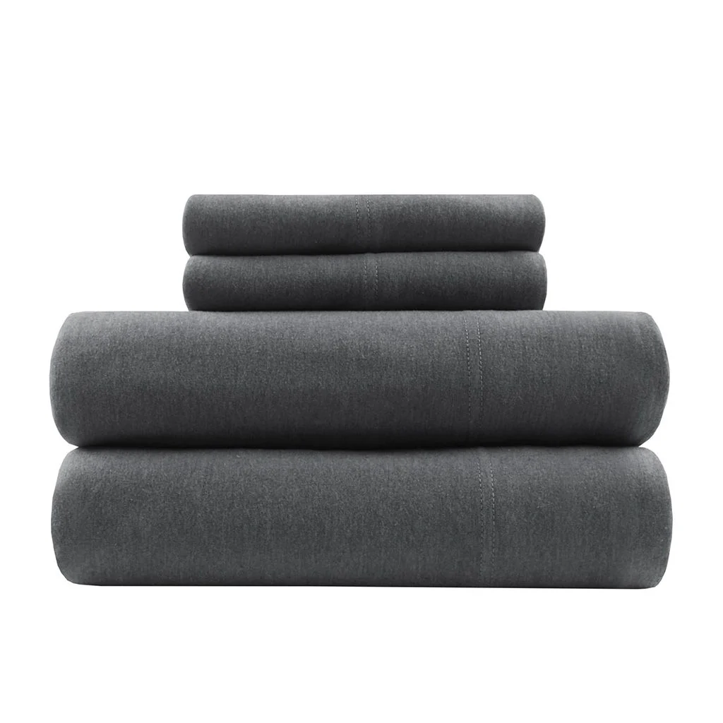 Cotton Blend Jersey Knit - Queen All Season Sheet Set - Dark Gray - Image 2